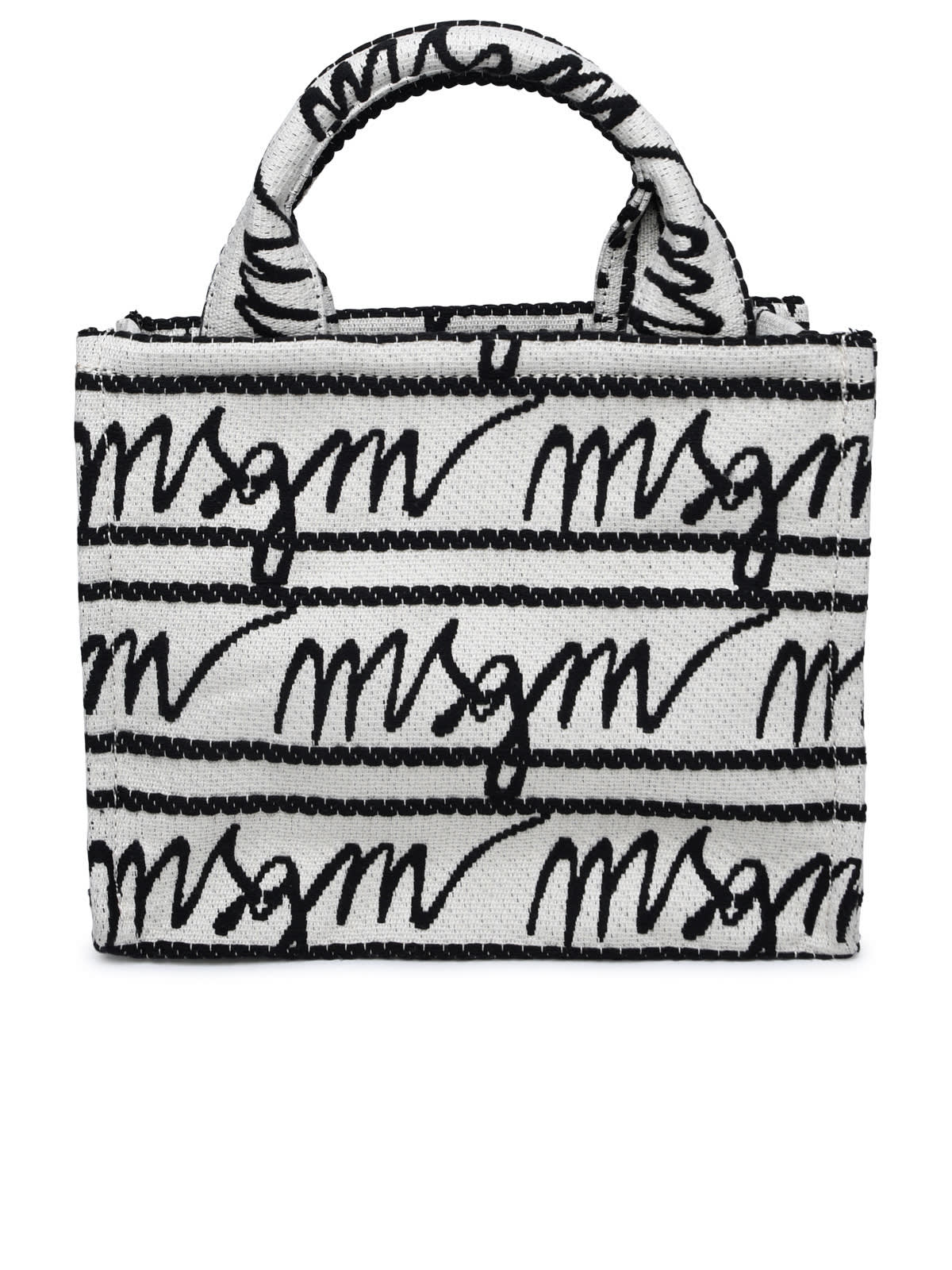 Shop Msgm Logo Small Tote In Ecru/black