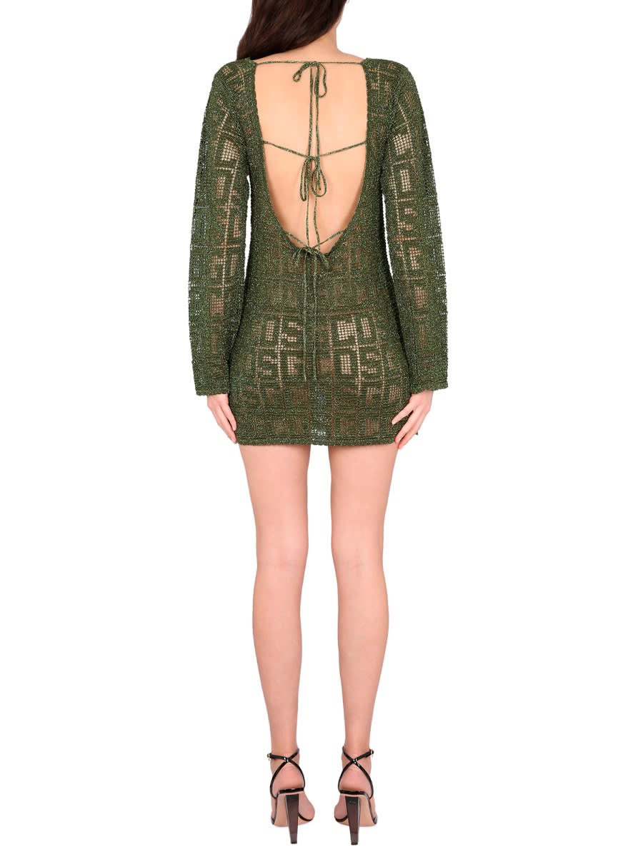 Gcds Monogram Macrame Dress In Military Green