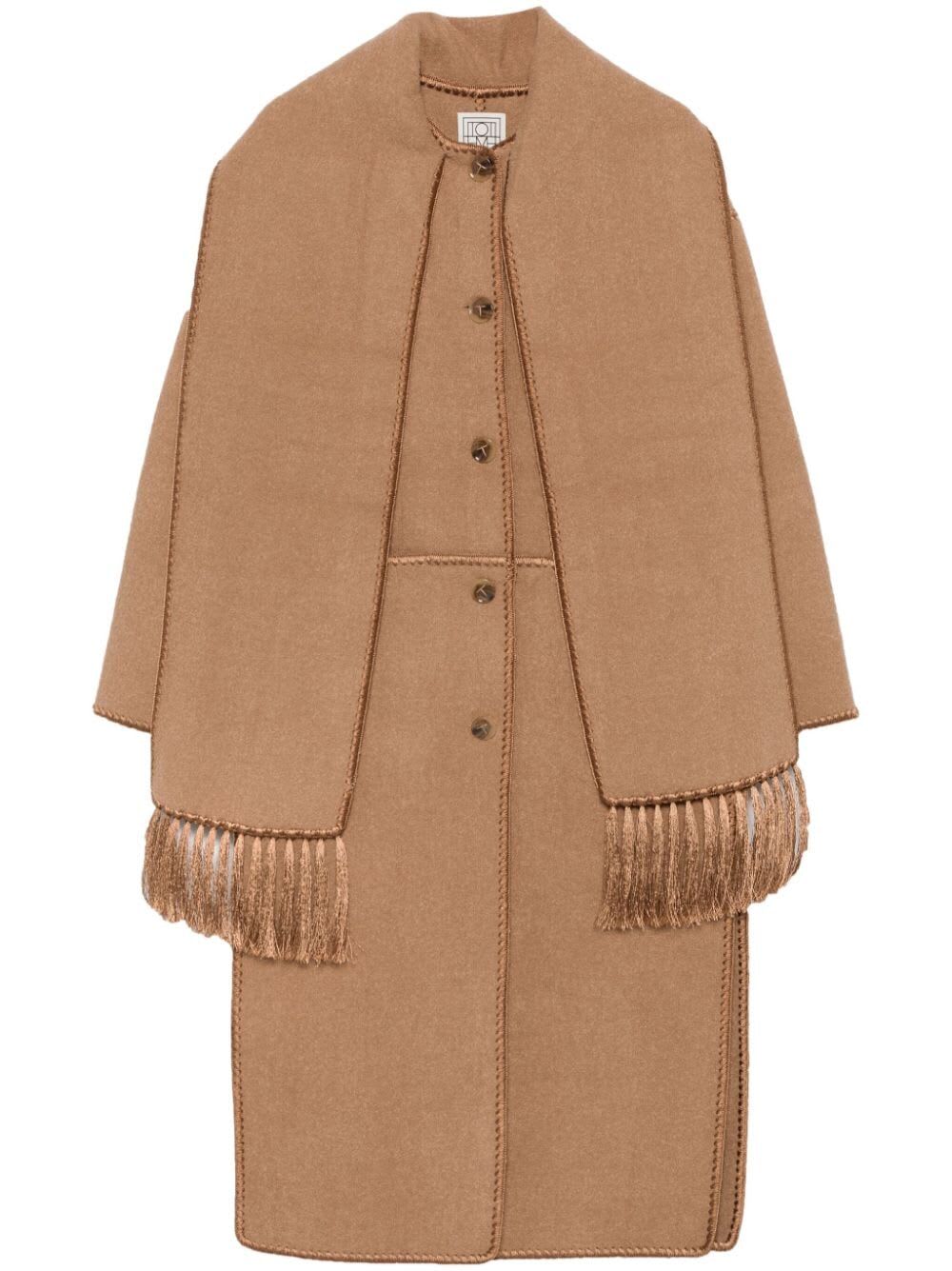 Shop Totême Embroidered Scarf Coat In Camel