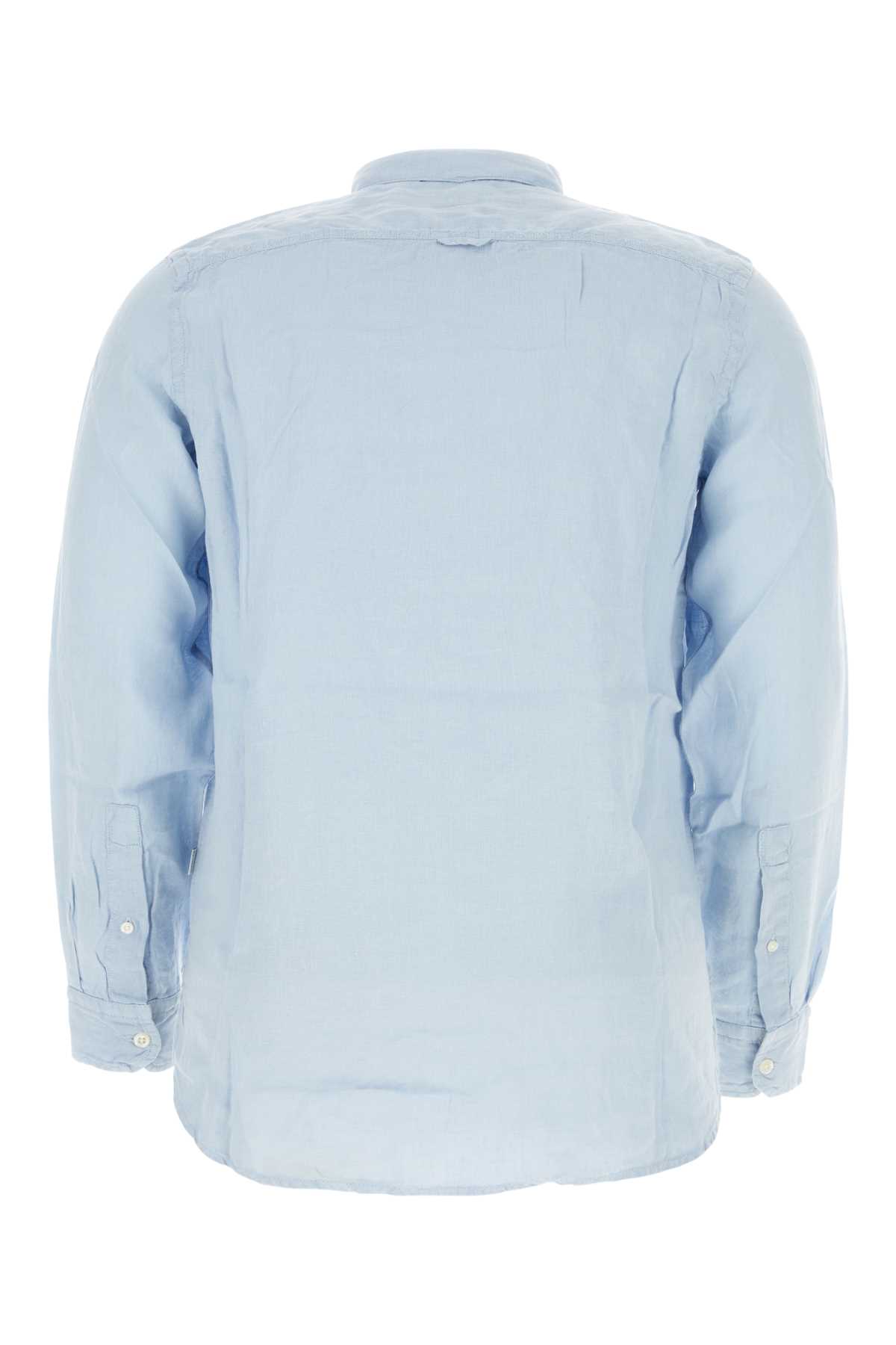 Shop Woolrich Light-blue Linen Shirt In Paleindigo