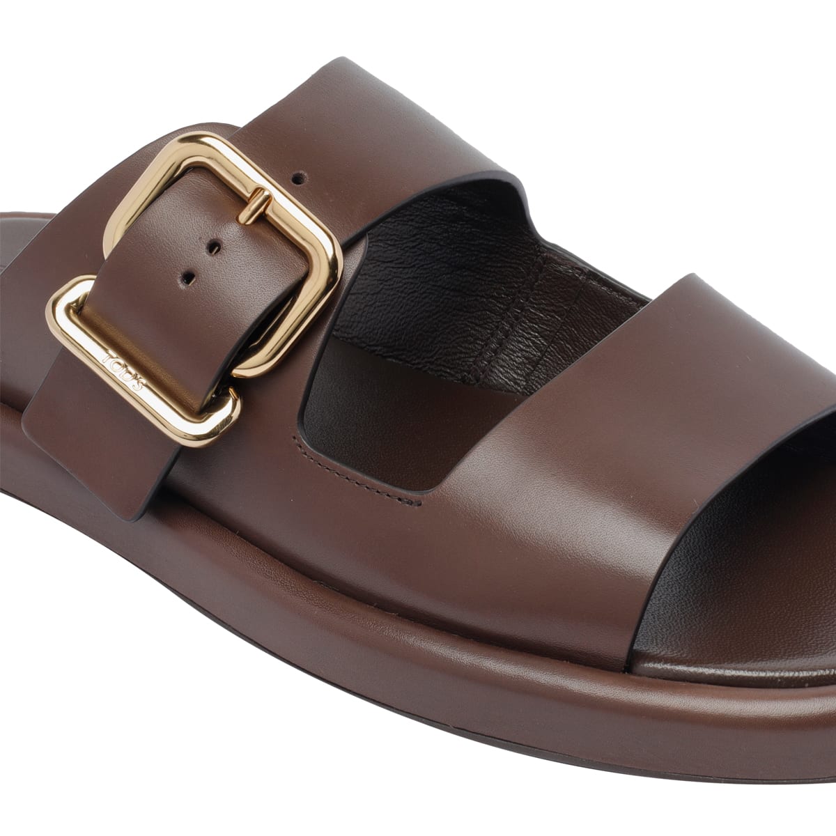 Tod's Buckle Leather Flat Sandals In Brown