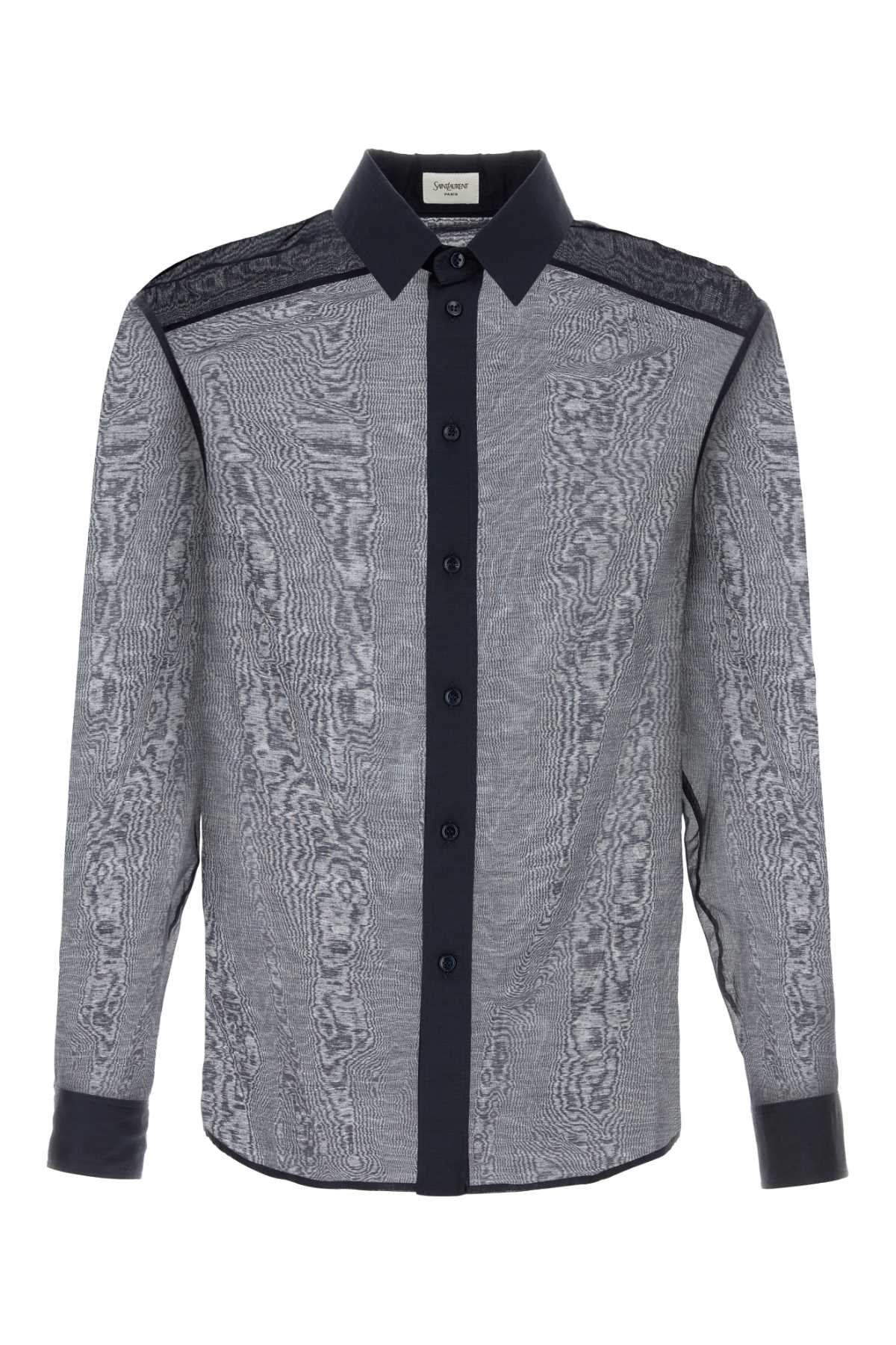 Saint Laurent Men Navy Blue Cotton Blend Shirt