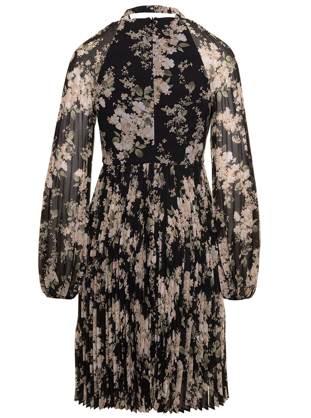 Shop Zimmermann Black Floral-printed Pleated Sunray Mini Dress In Chiffon Woman In Multicolor