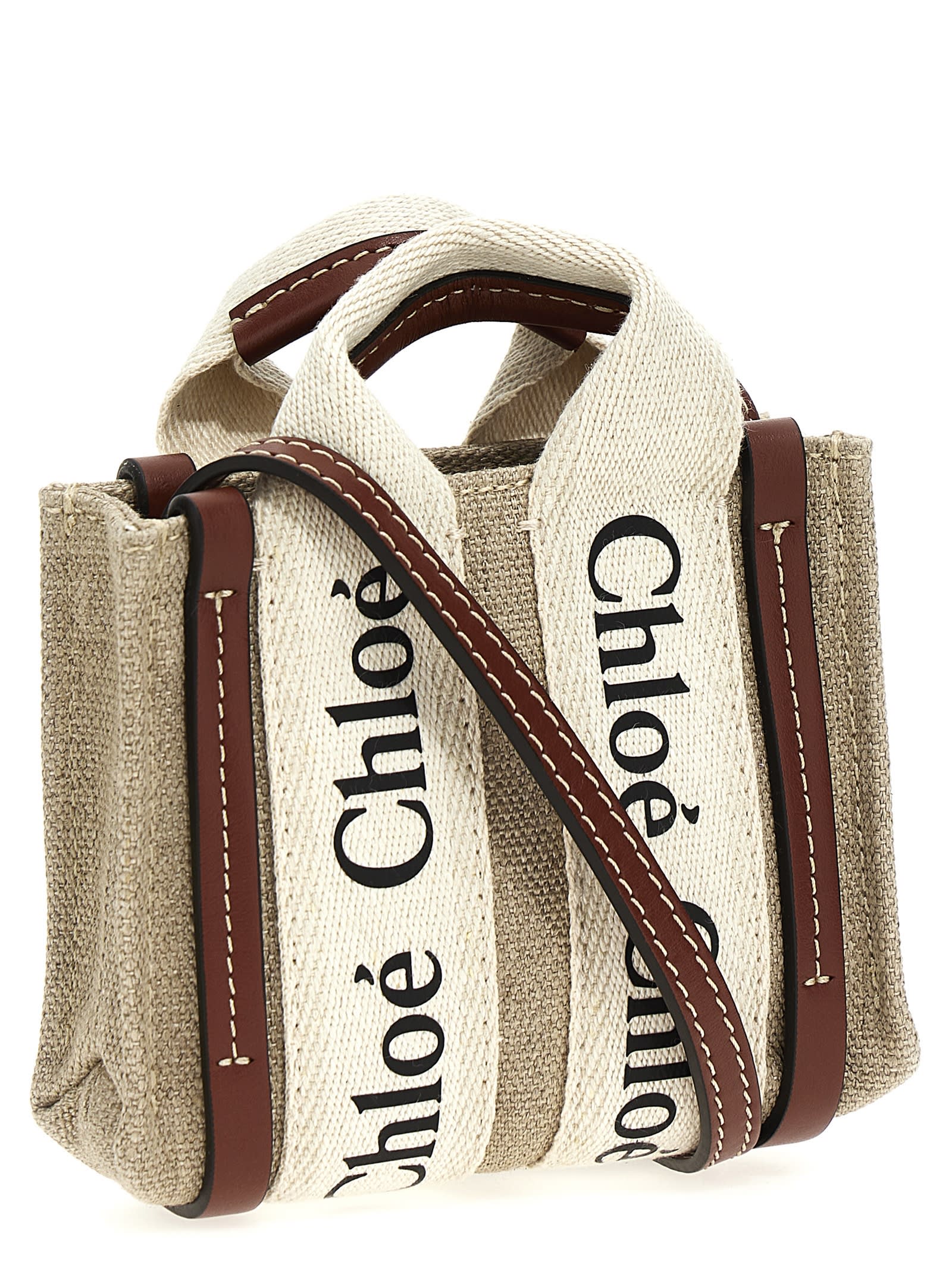 Shop Chloé Shopping Nano Woody In Bianco