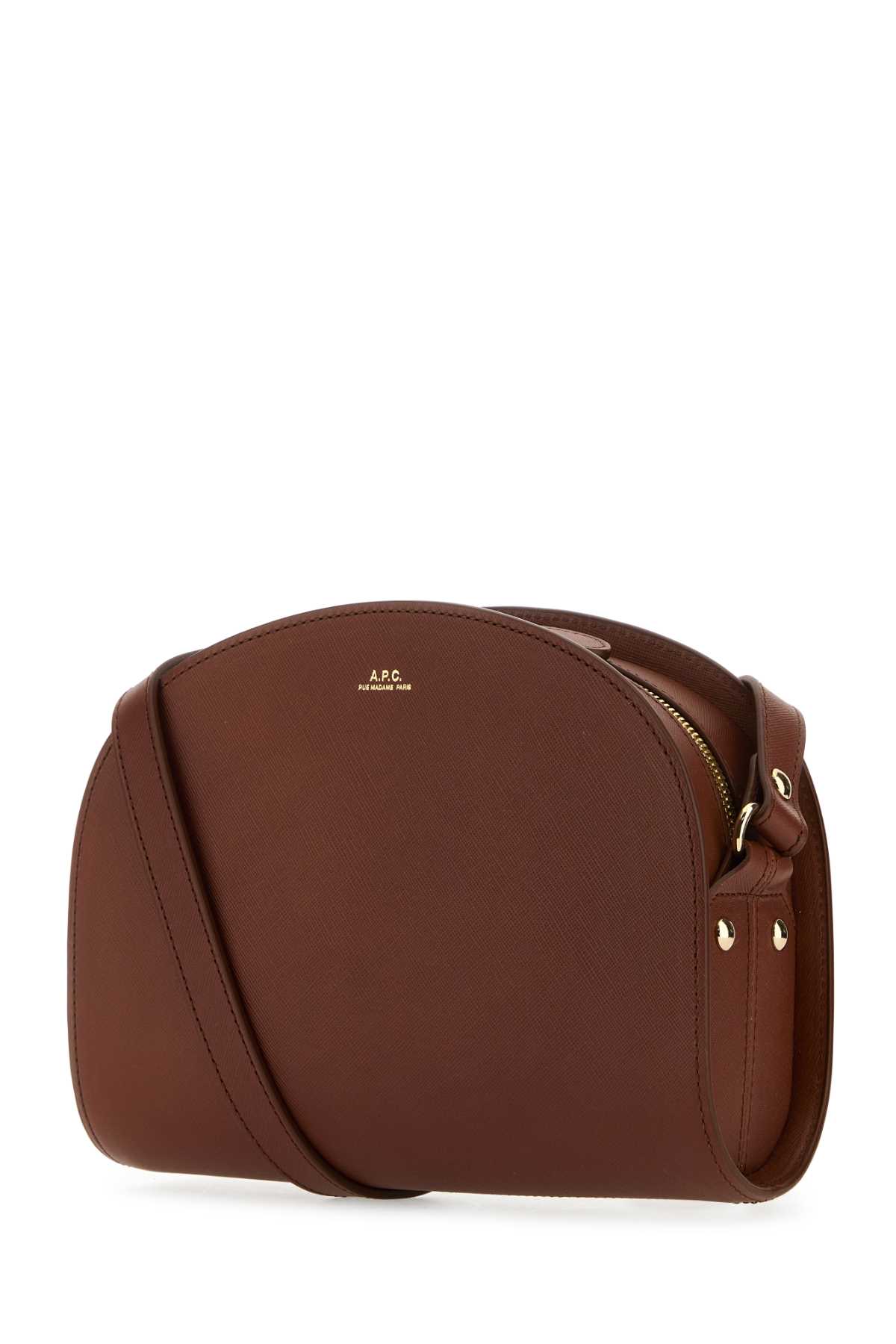 Shop Apc Caramel Leather Demi Lune Shoulder Bag In Noisette