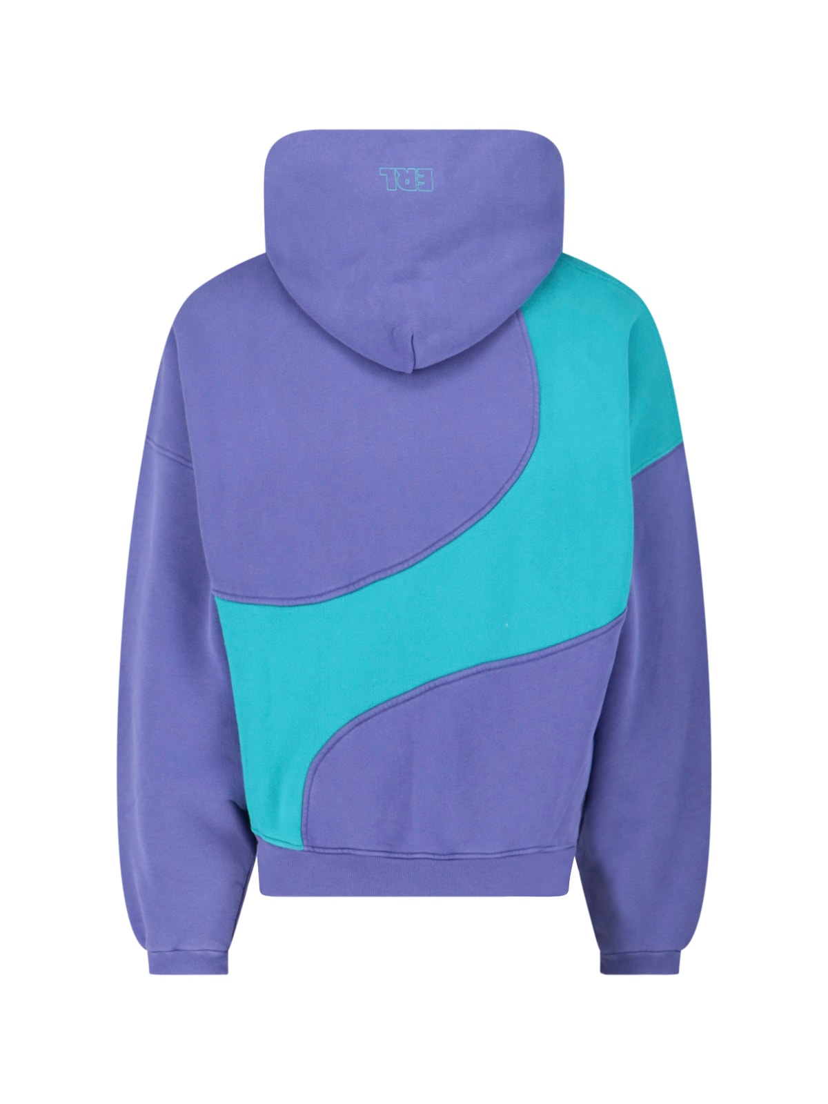 Erl Hooded Color Block Sweatshirt With Ribbed Cuffs And Hem In Purple