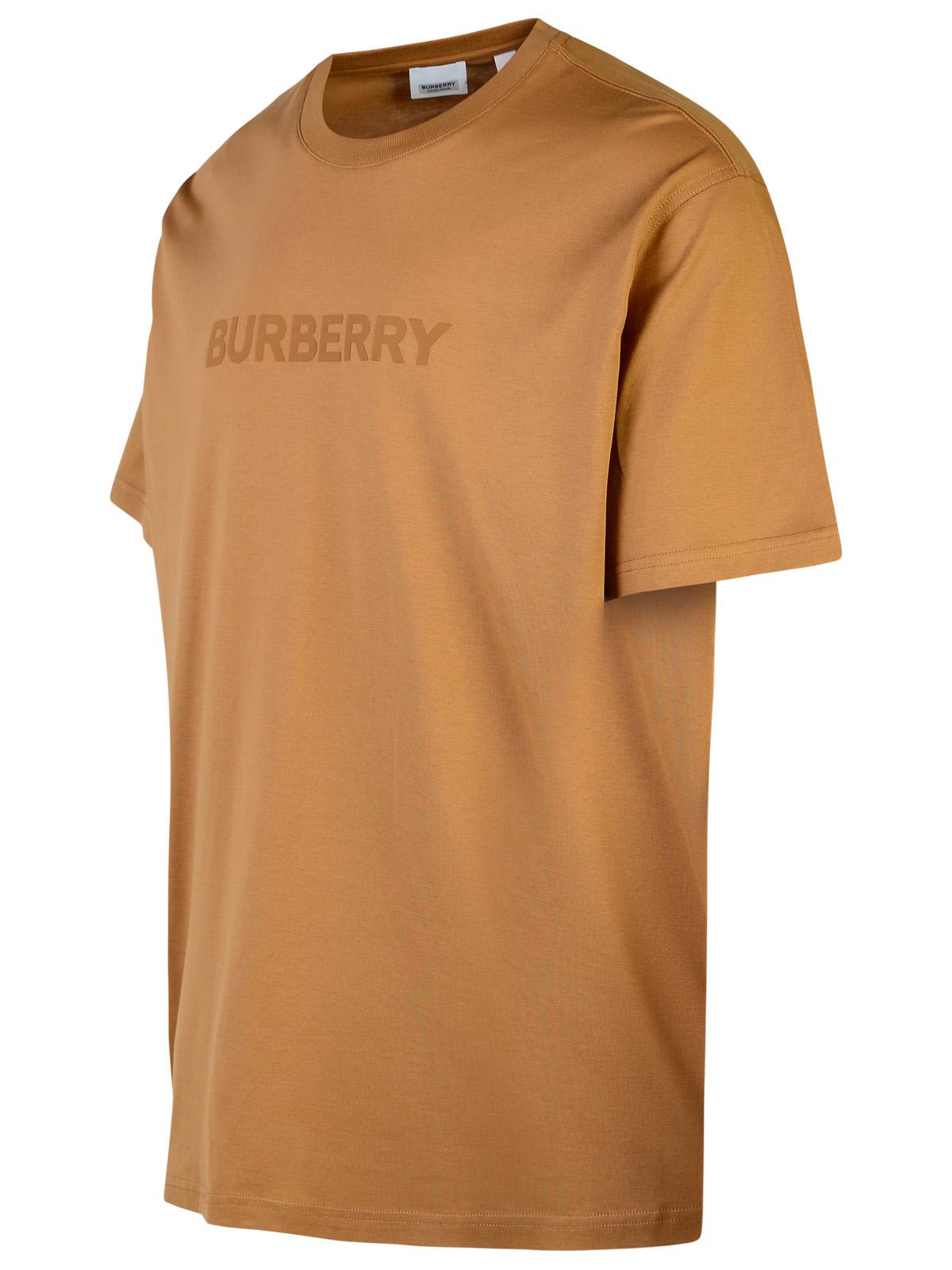 Shop Burberry Harriston Beige Cotton T-shirt