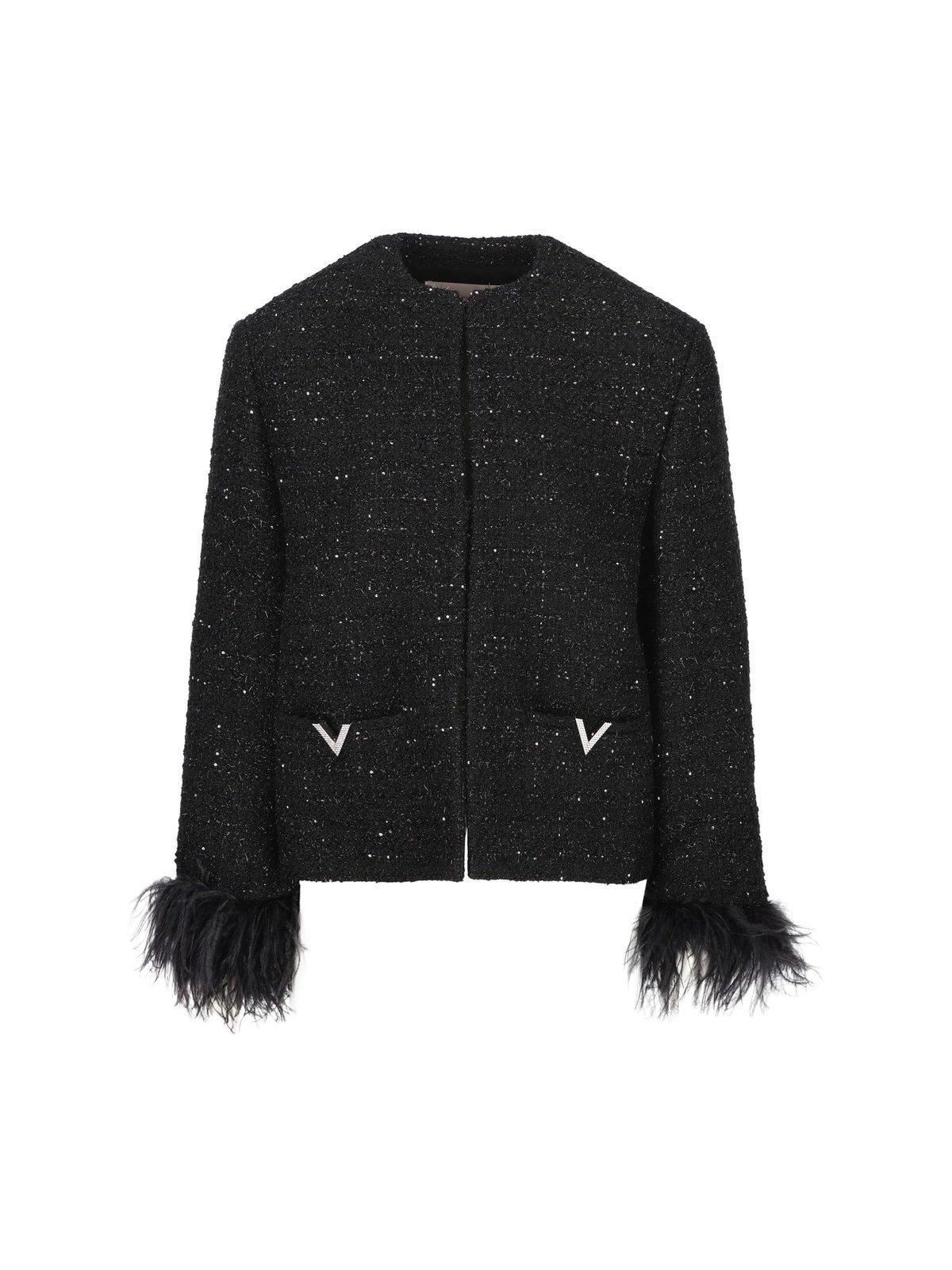 Shop Valentino Logo Plaque Long-sleeved Jacket In Black