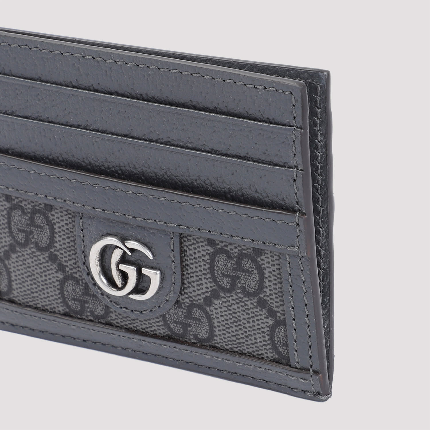 Shop Gucci Gg Supreme Card Case In Grey Black Grap.grey