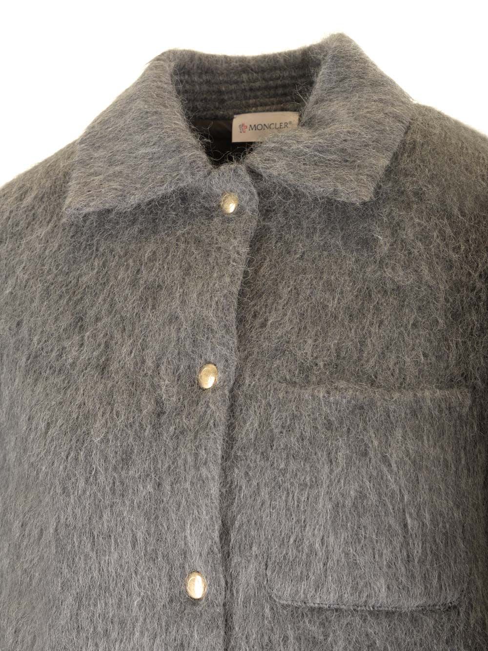 Shop Moncler Fluffy Wool And Mohair Overshirt In Grey