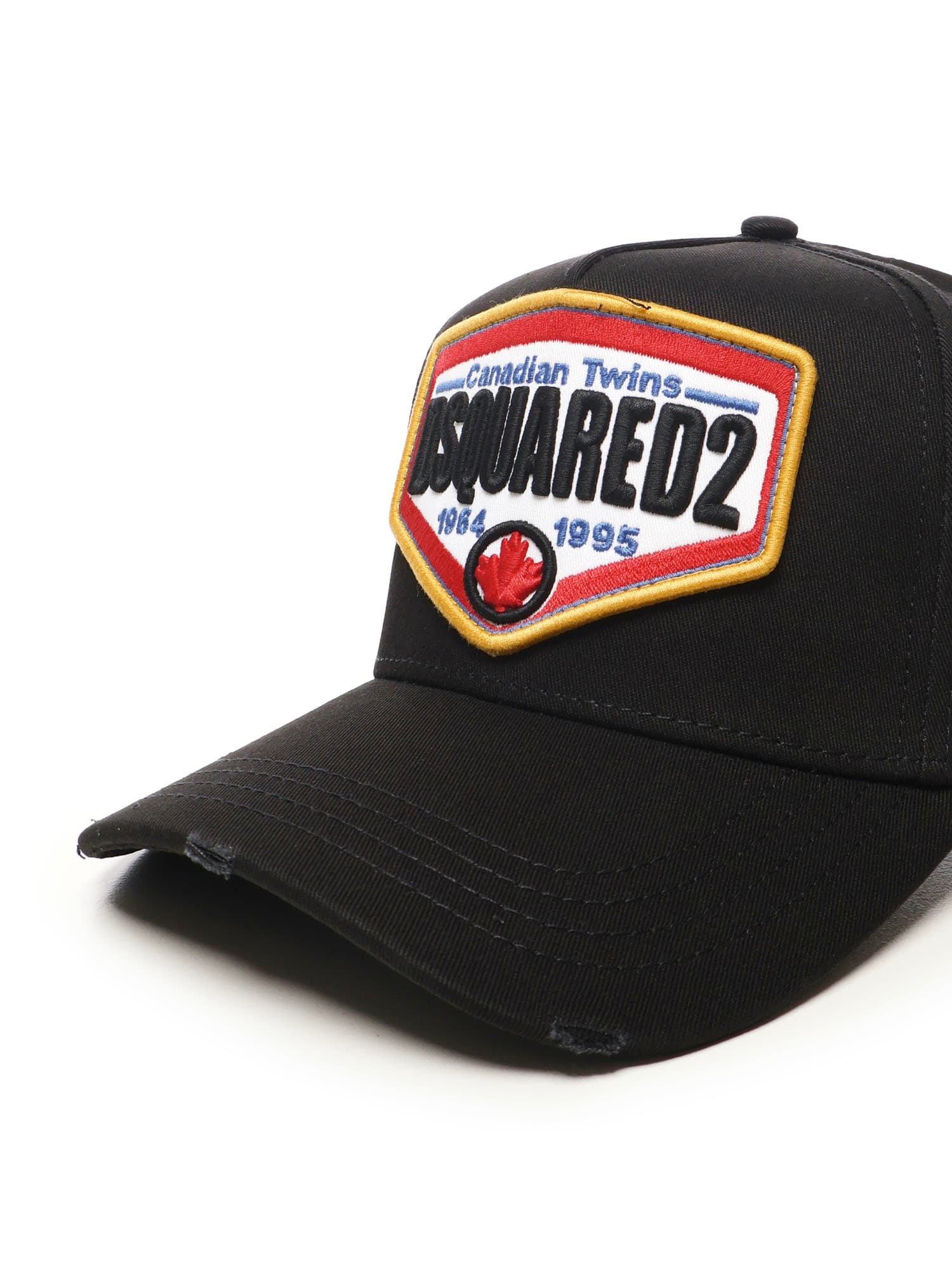 Dsquared2 Black Baseball Cap With Maxi Print On The Front And Rear Adjustable Buckle Cosure In Black
