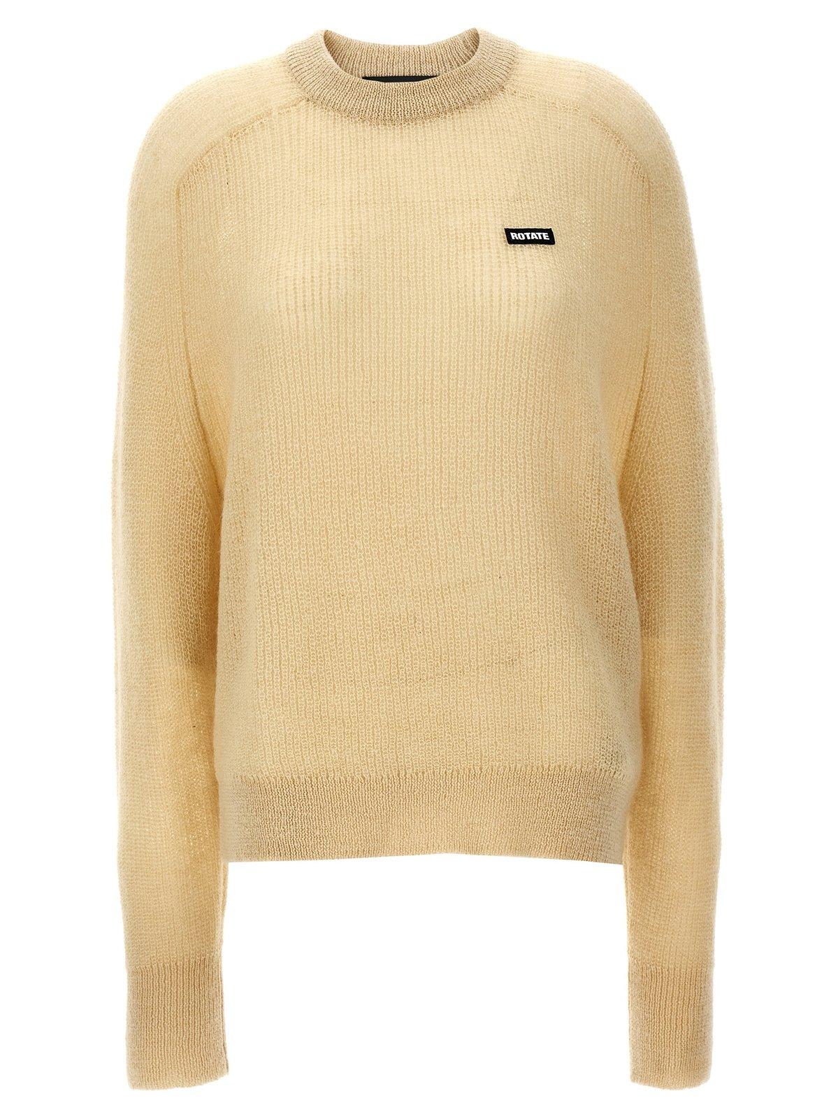 Shop Rotate Birger Christensen Logo-tag Crewneck Knitted Jumper In Beige