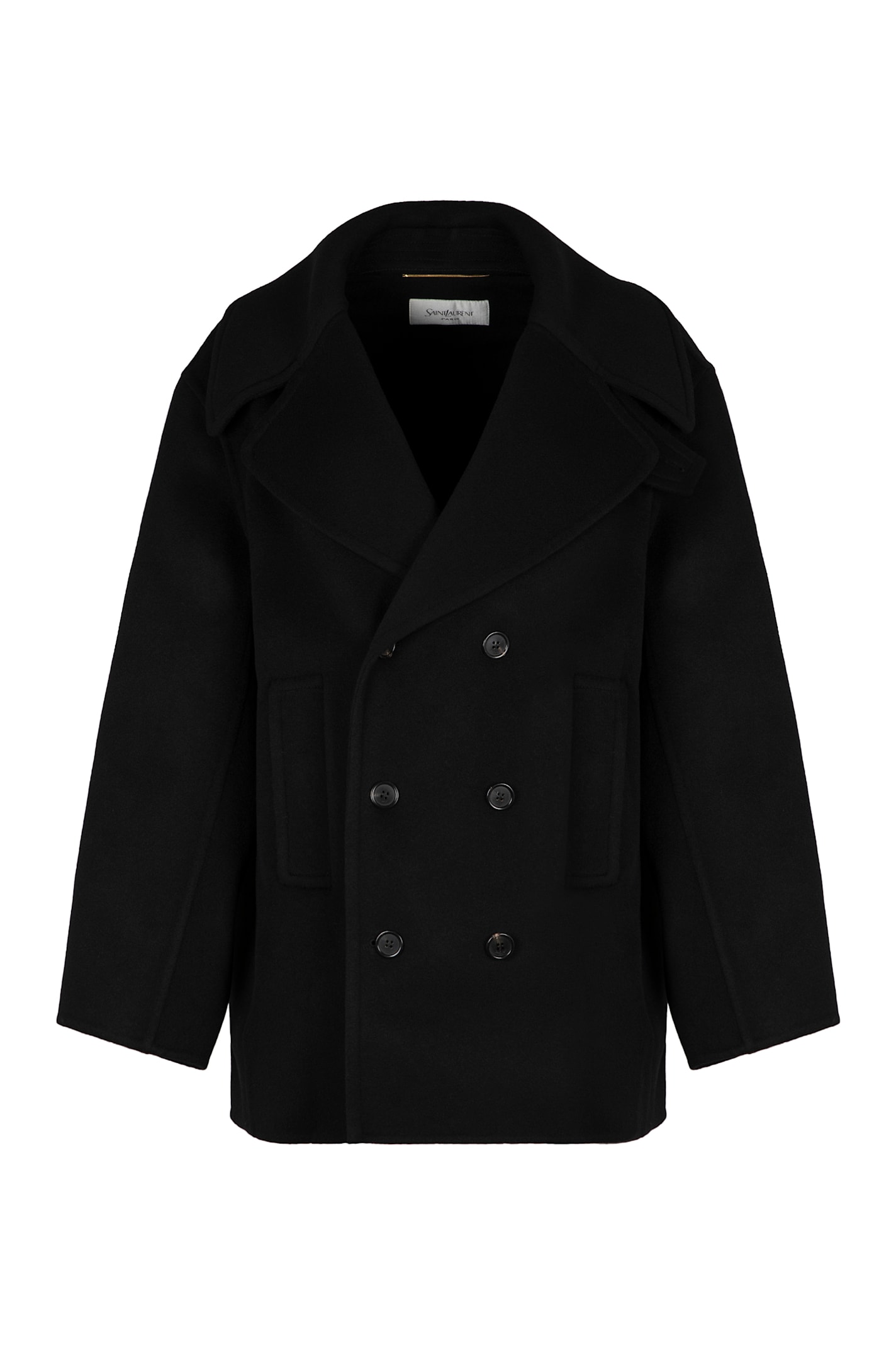 Saint Laurent Virgin Wool Double-breasted Peacoat In Black