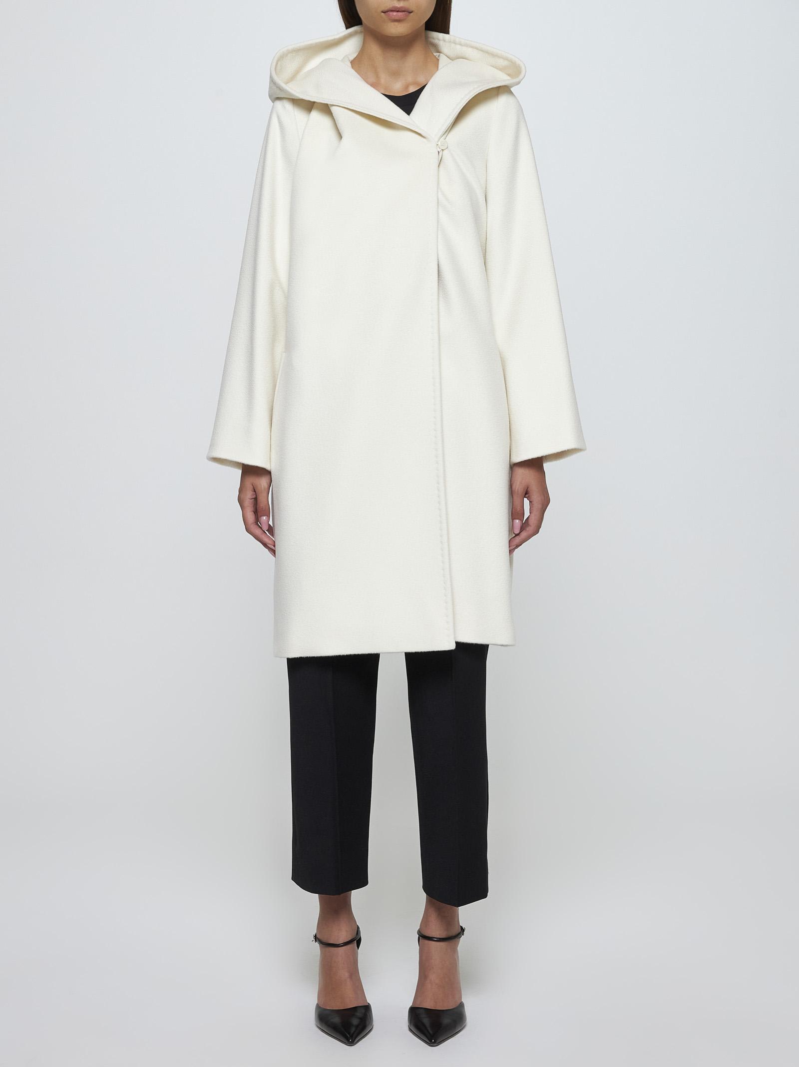 Shop Max Mara Newmang Hooded Wool Coat In White