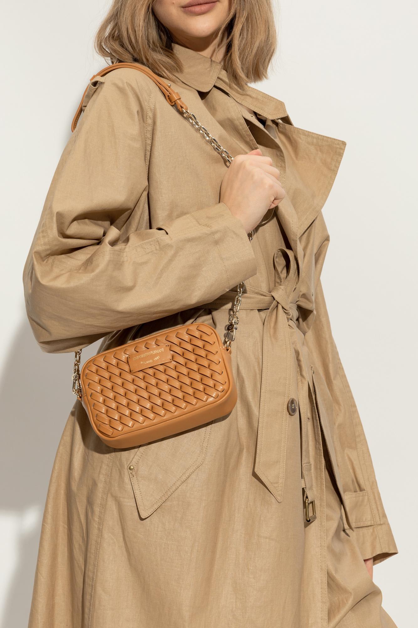 Emporio Armani Shoulder Bag With Decorative Weave In Brown