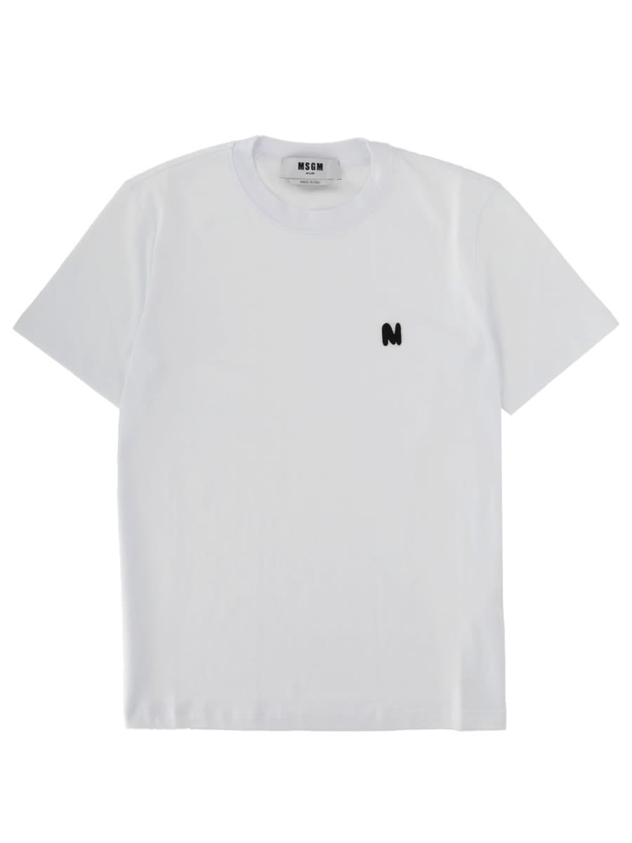 Msgm Crew Neck Short Sleeve Fitted Top In White