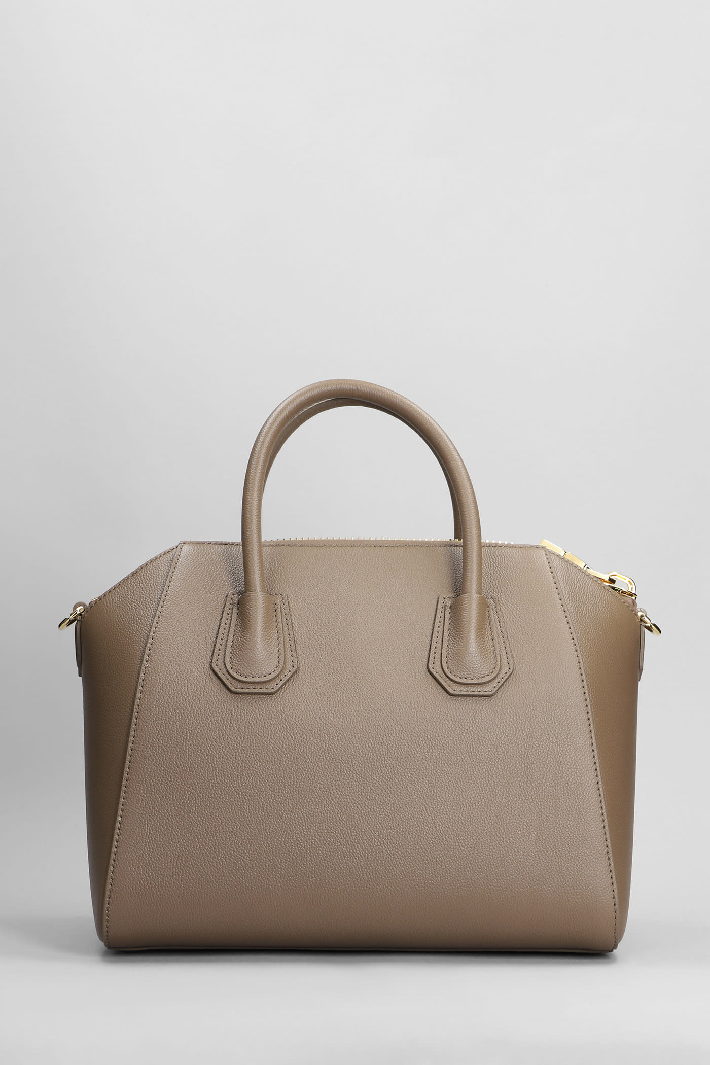 Shop Givenchy Antigona Small Shoulder Bag In Taupe Leather