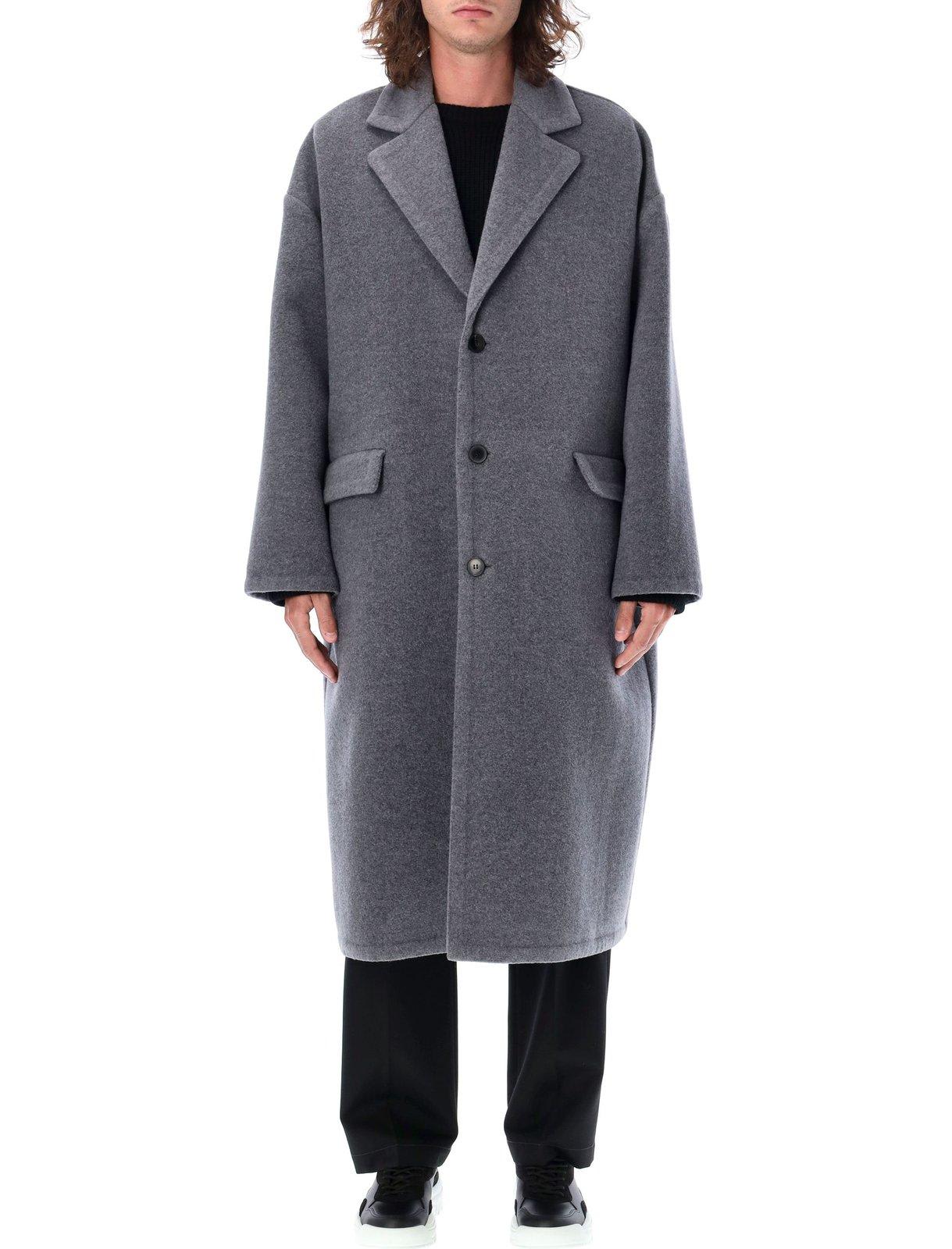 Shop Valentino Single-breasted Straight Hem Coat In Grigio