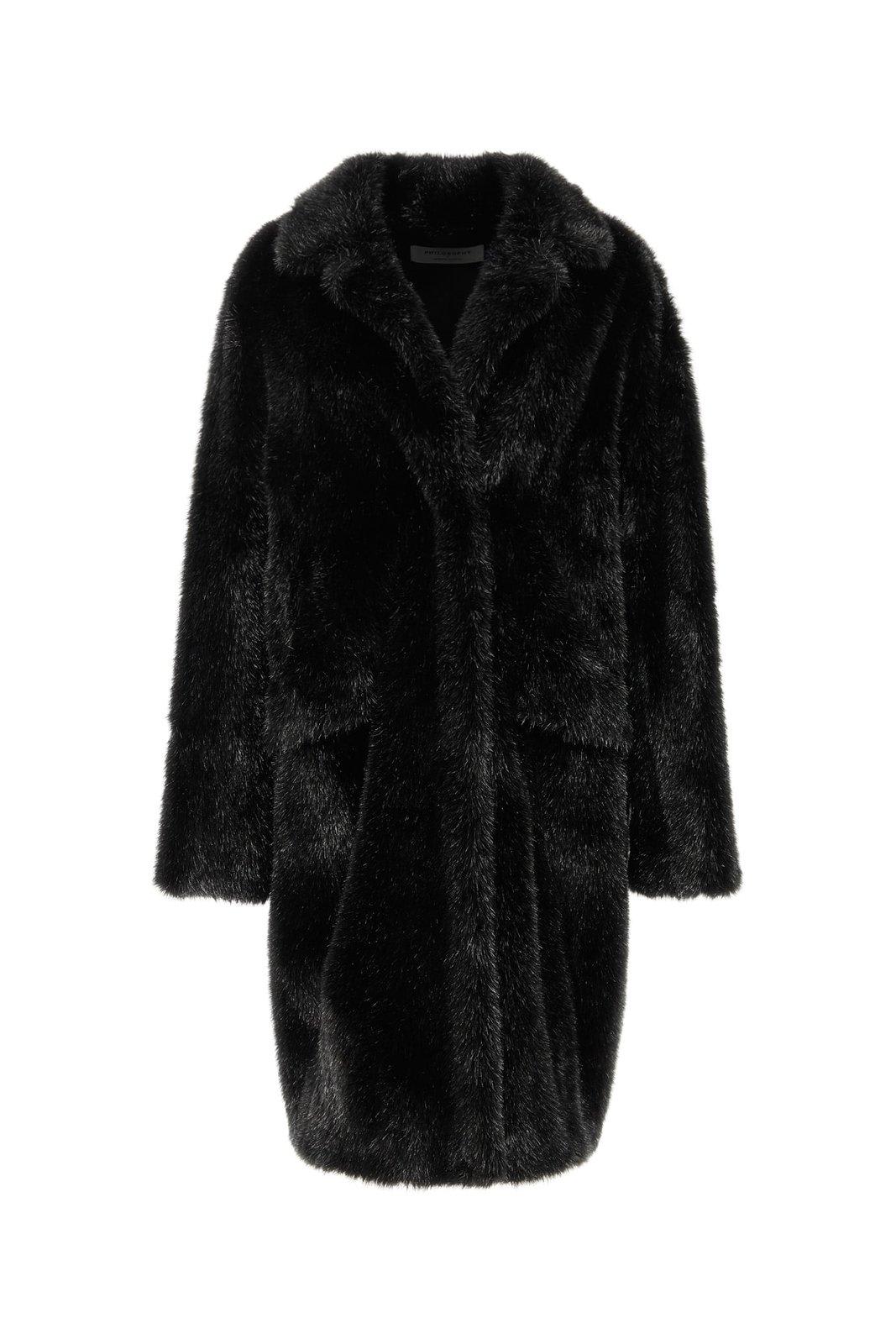 Philosophy Di Lorenzo Serafini Faux-fur Long-sleeved Coat In Black