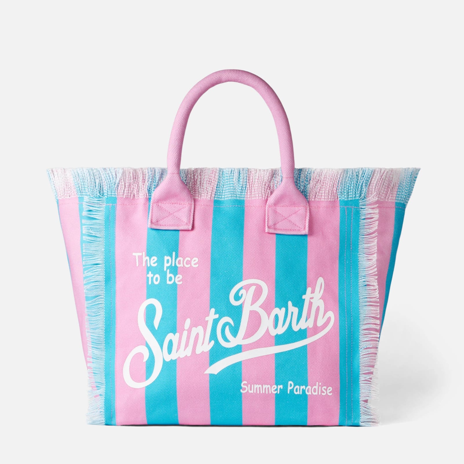 Shop Mc2 Saint Barth Vanity Canvas Shoulder Bag With Pink And Bluette Stripes
