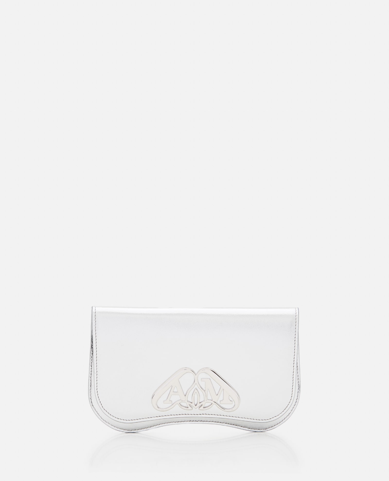 Alexander Mcqueen Seal Leather Phone Holder In Silver