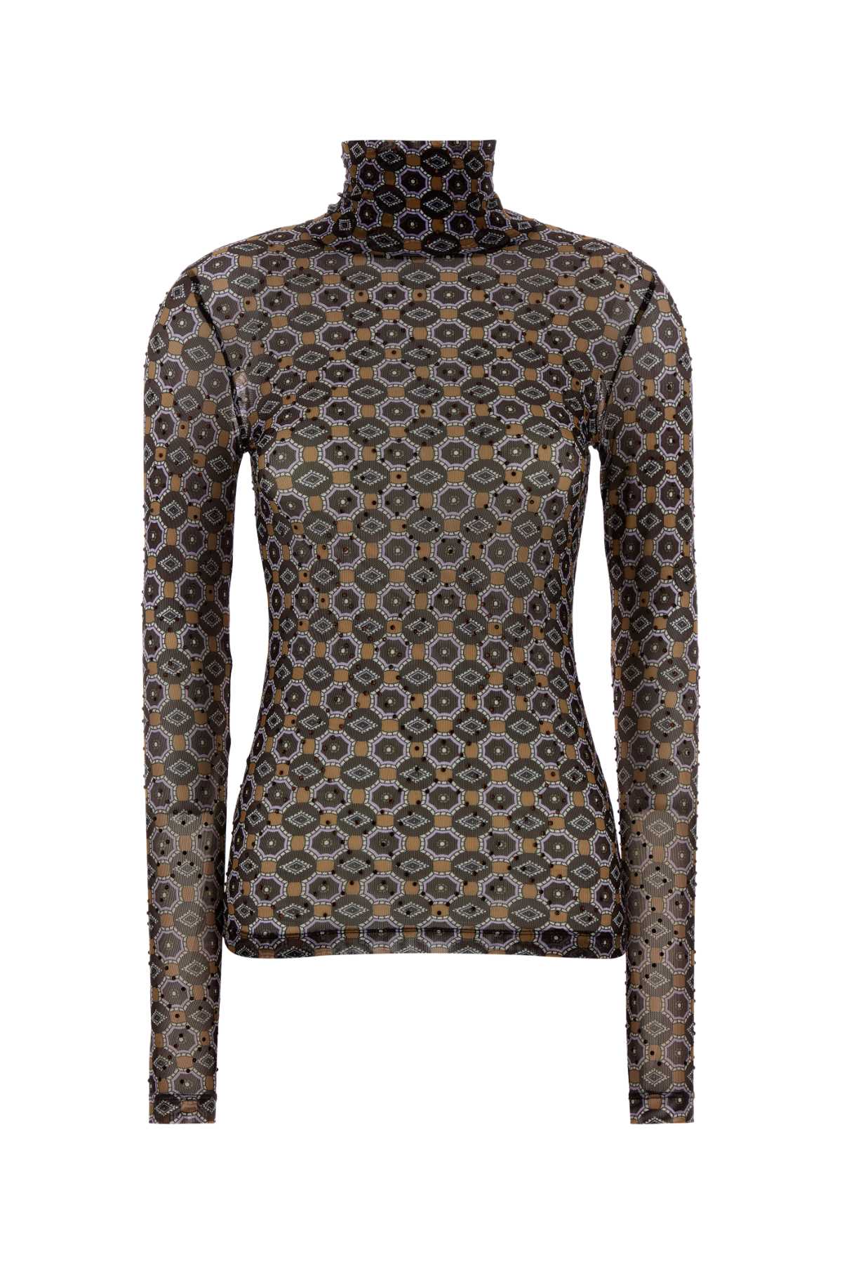 Dries Van Noten Printed Stretch Tulle Hoyser T-shirt In Brown