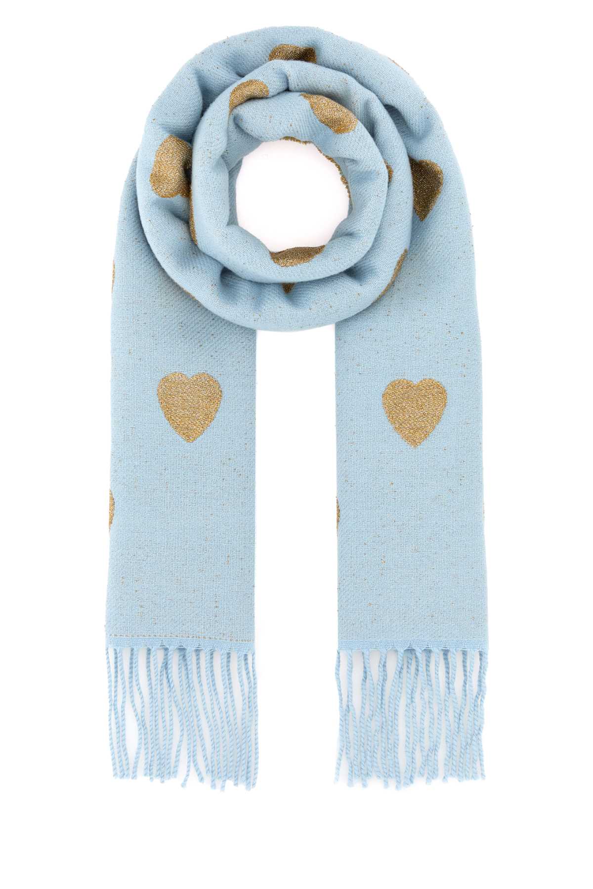 Valentino Heart Pattern Scarf Fringed Ends
