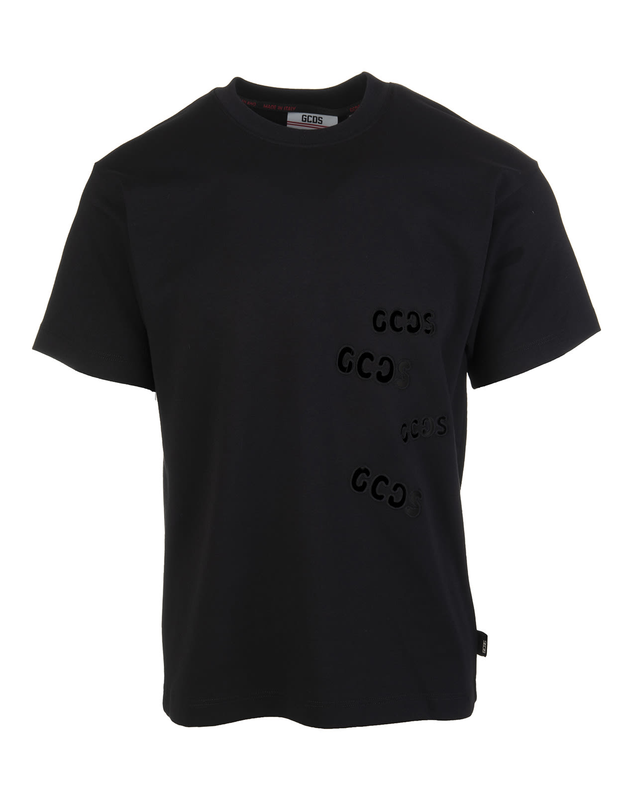 GCDS Man Black T-shirt With Cut-out Logo