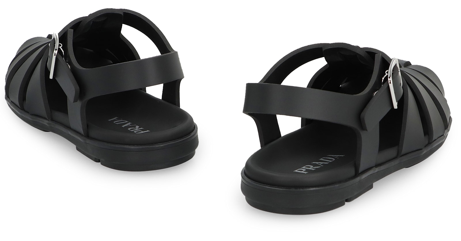 Shop Prada Rubber Sandals In Black
