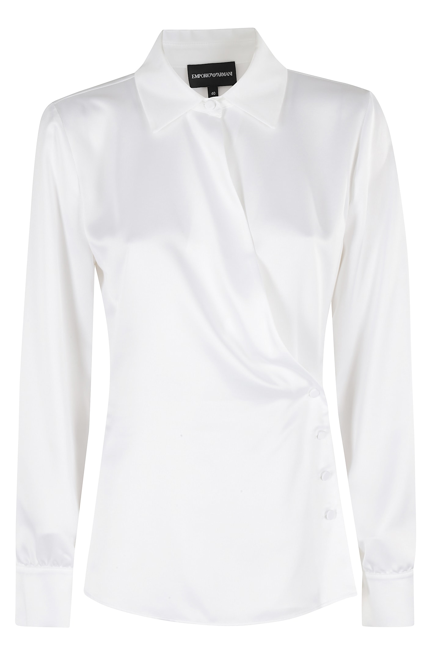 Emporio Armani Satin-finish White Shirt With Asymmetrical Closure In White