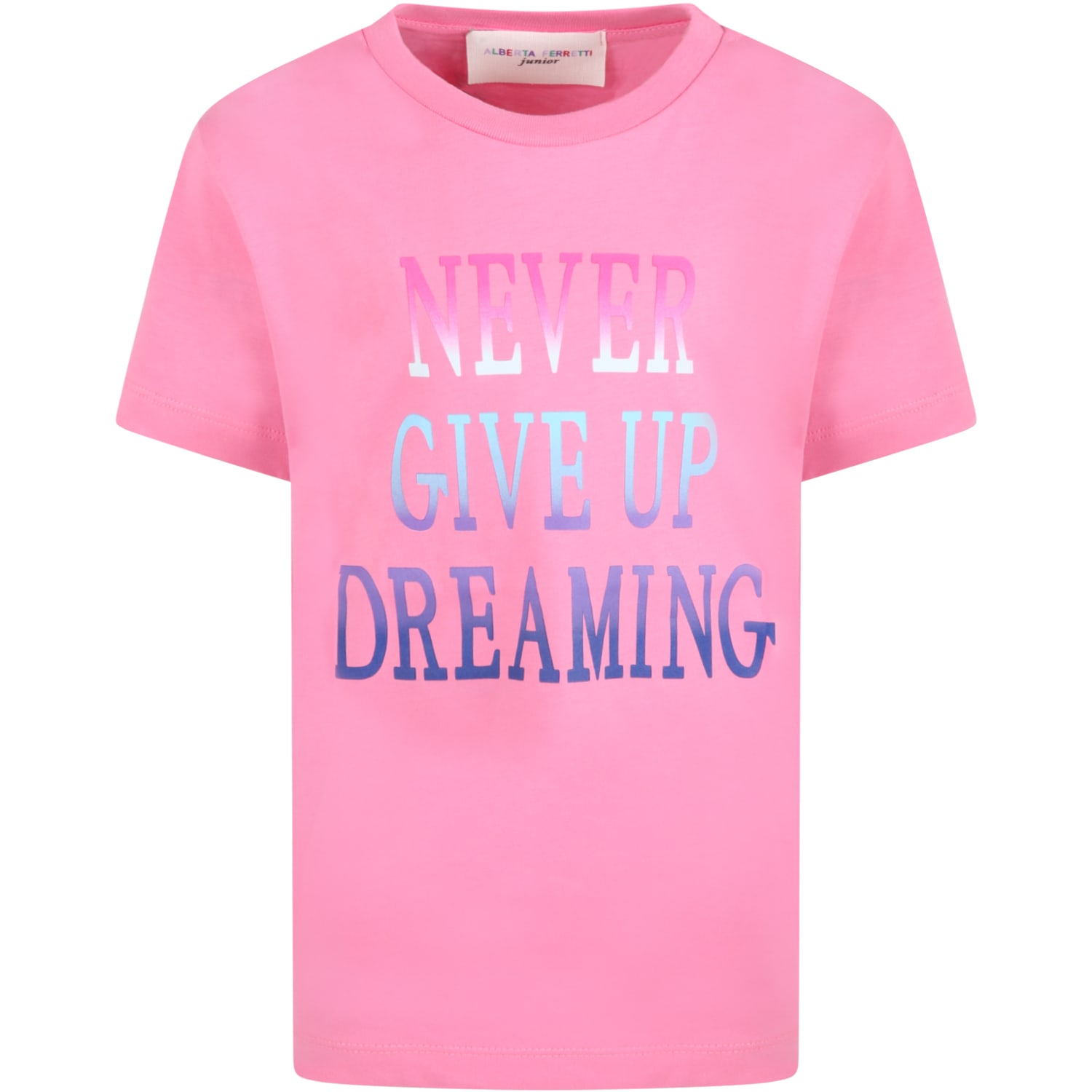 Alberta Ferretti Fuchsia T-shirt For Girl With Multicolor Writing