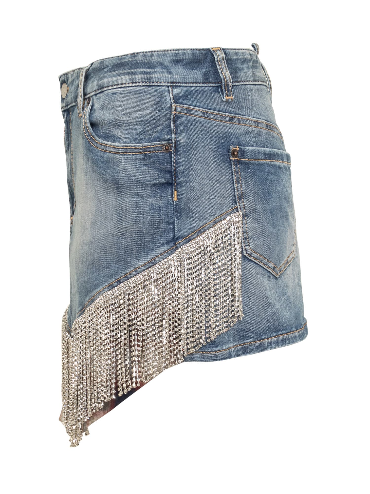 Shop Dsquared2 Medium Proper Wash Denim Skirt With Crystals In Navy Blue
