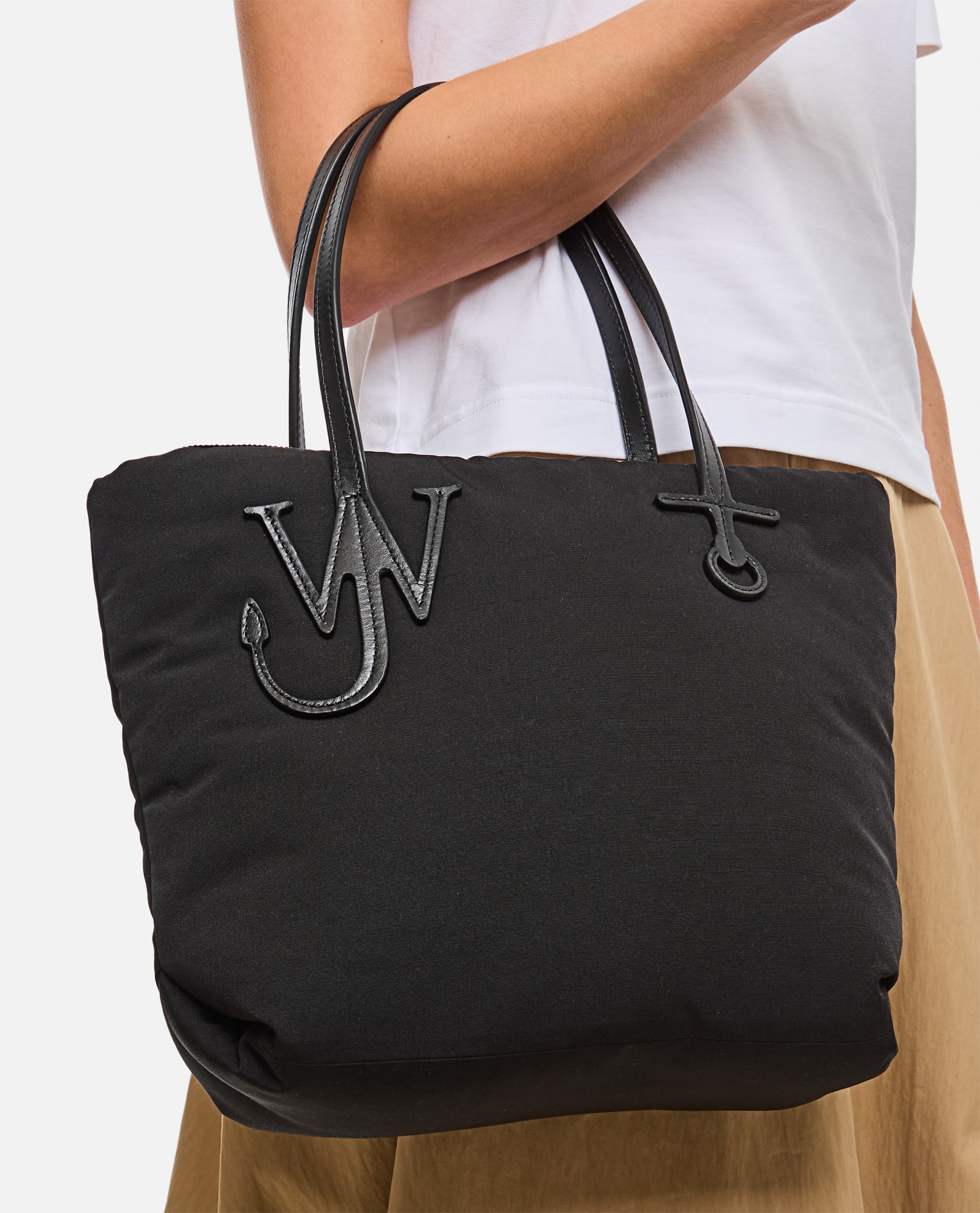 Shop Jw Anderson Small Puffy Anchor Tote Bag In Black