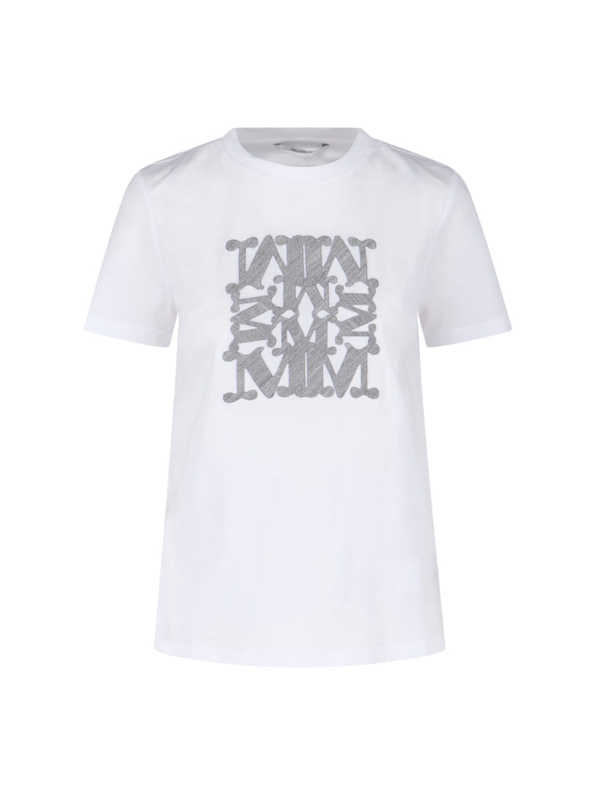 Max Mara Crew Neck Graphic Print Top In White