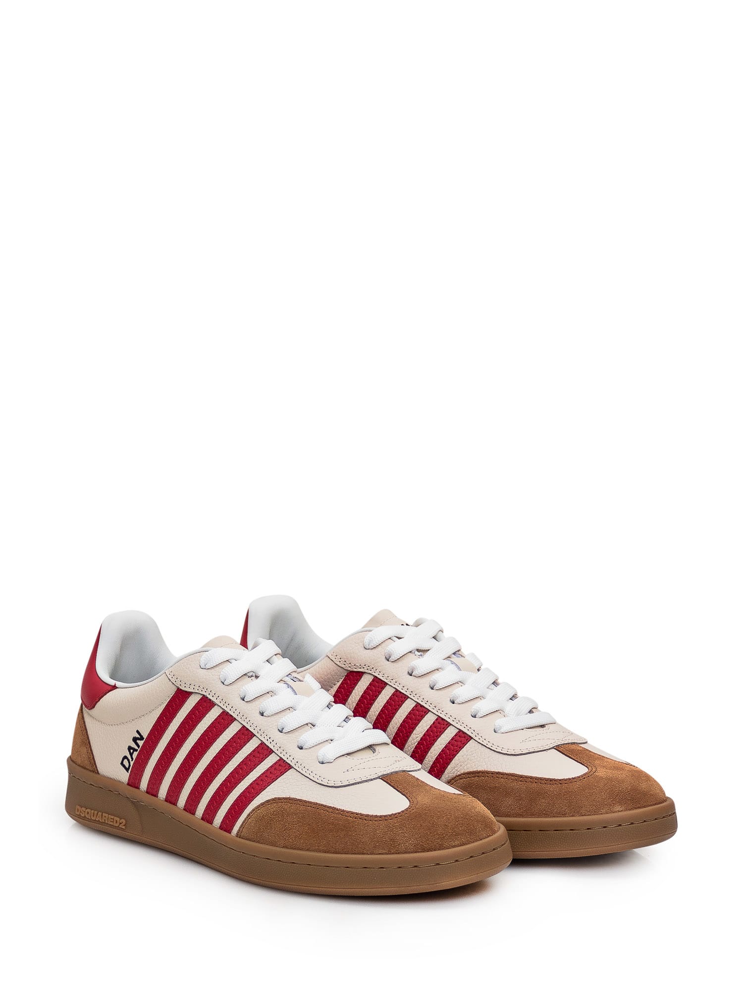 Shop Dsquared2 Boxer Low Sneaker In Beige-rosso