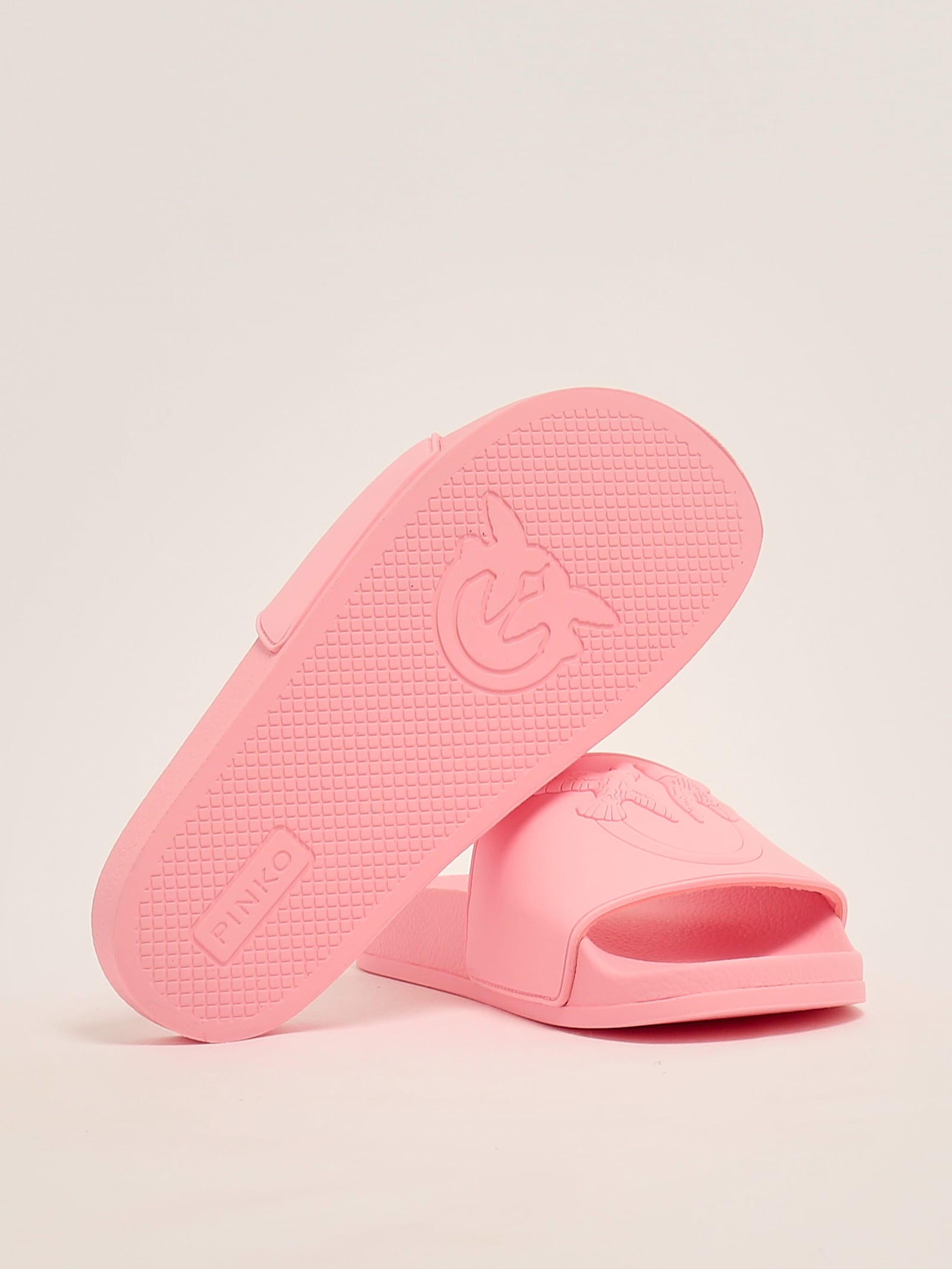 Pinko Rubberized Slippers With Love Birds Logo Band