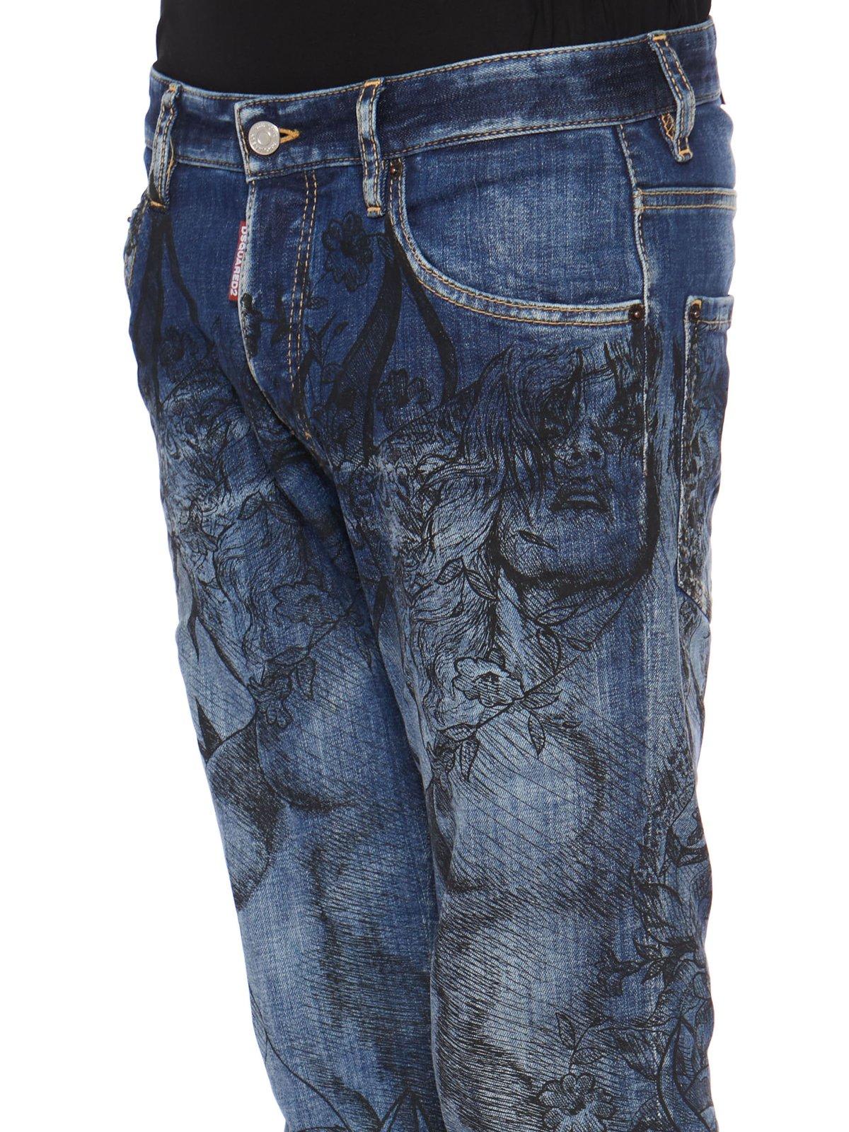 Shop Dsquared2 Graphic Printed Bleached Skinny Jeans