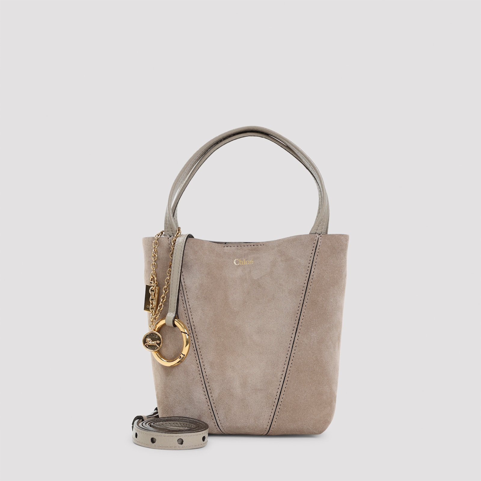 Chloé Motty Grey Suede Calf Leather Spin Shoulder Bag In Gray