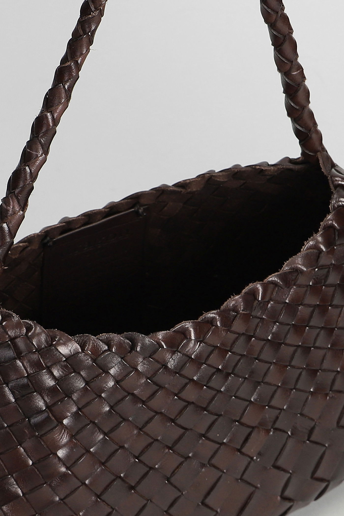 Dragon Diffusion Rossana Brown Mini Shoulder Bag With Top Handle And Interwoven Design In Leather Woman In Brown