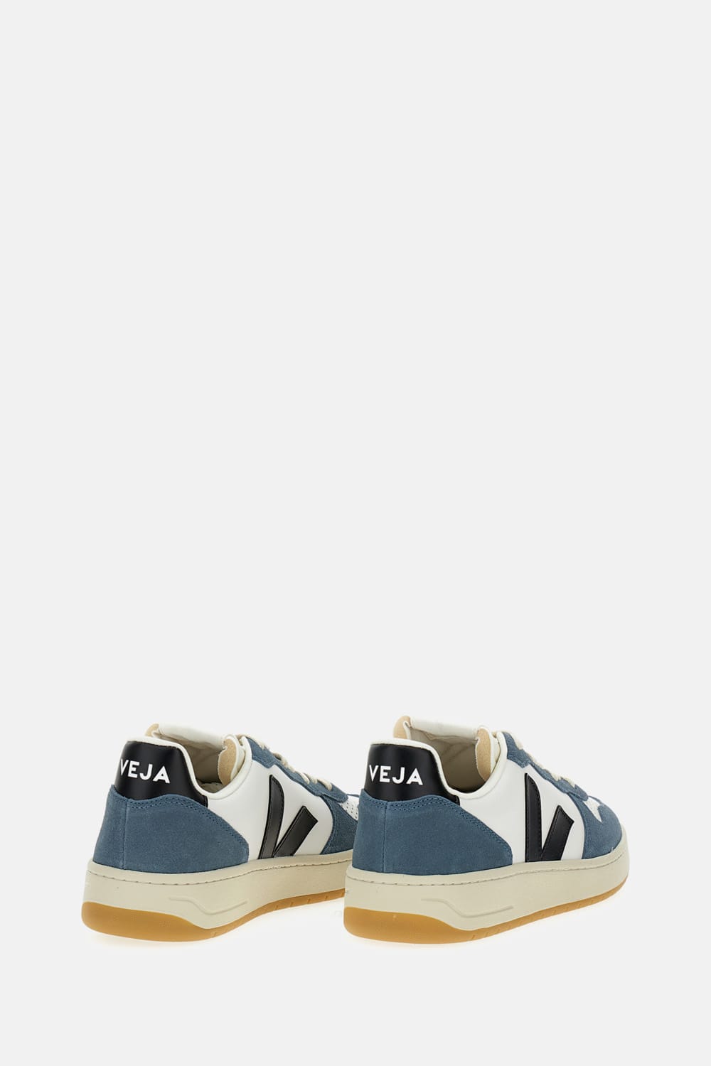Veja Leather Sneakers With Contrast Panels And Perforated Toe In Blue