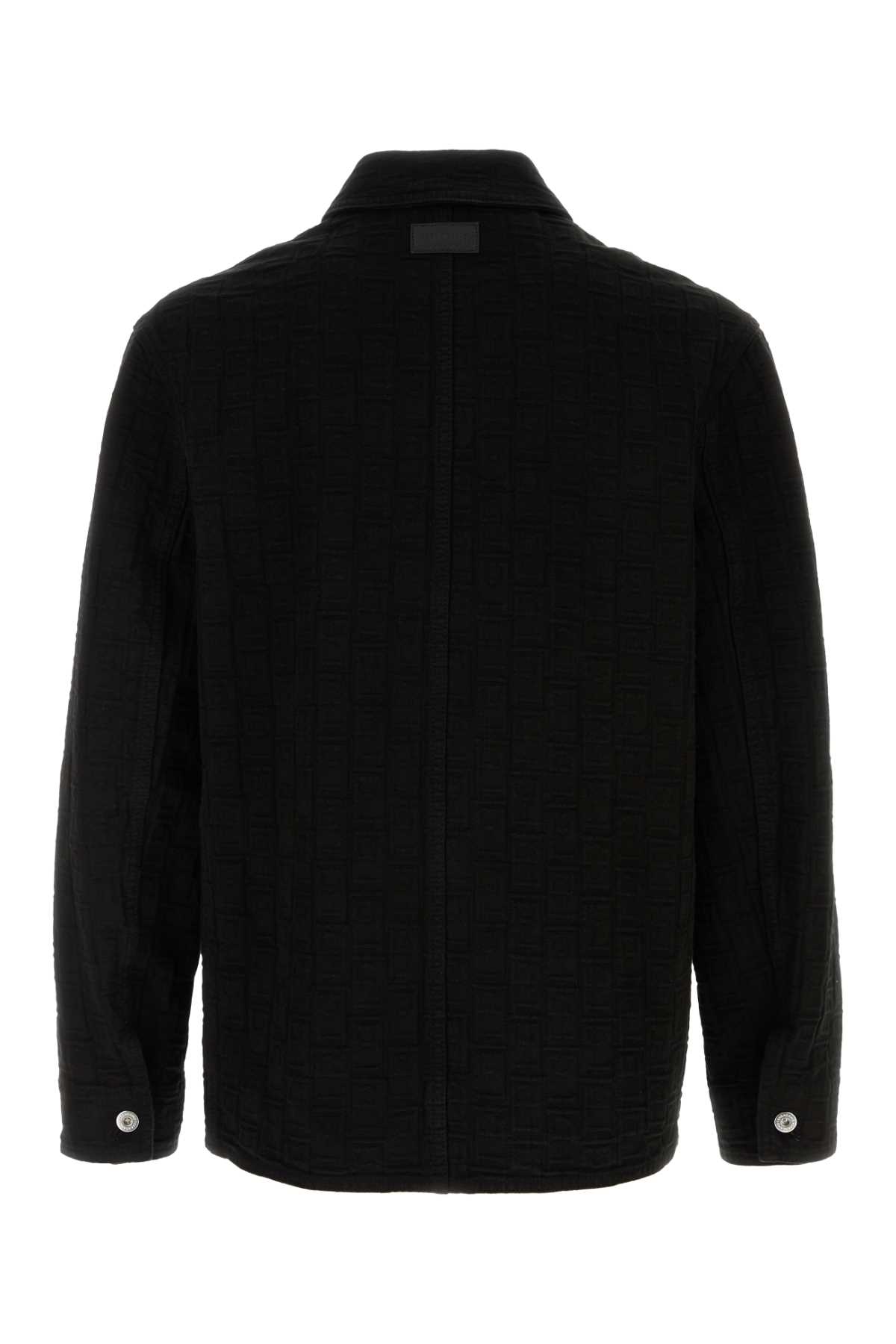 Ferragamo Denim Shirt With Chest Pocket And Textured Fabric In Nero