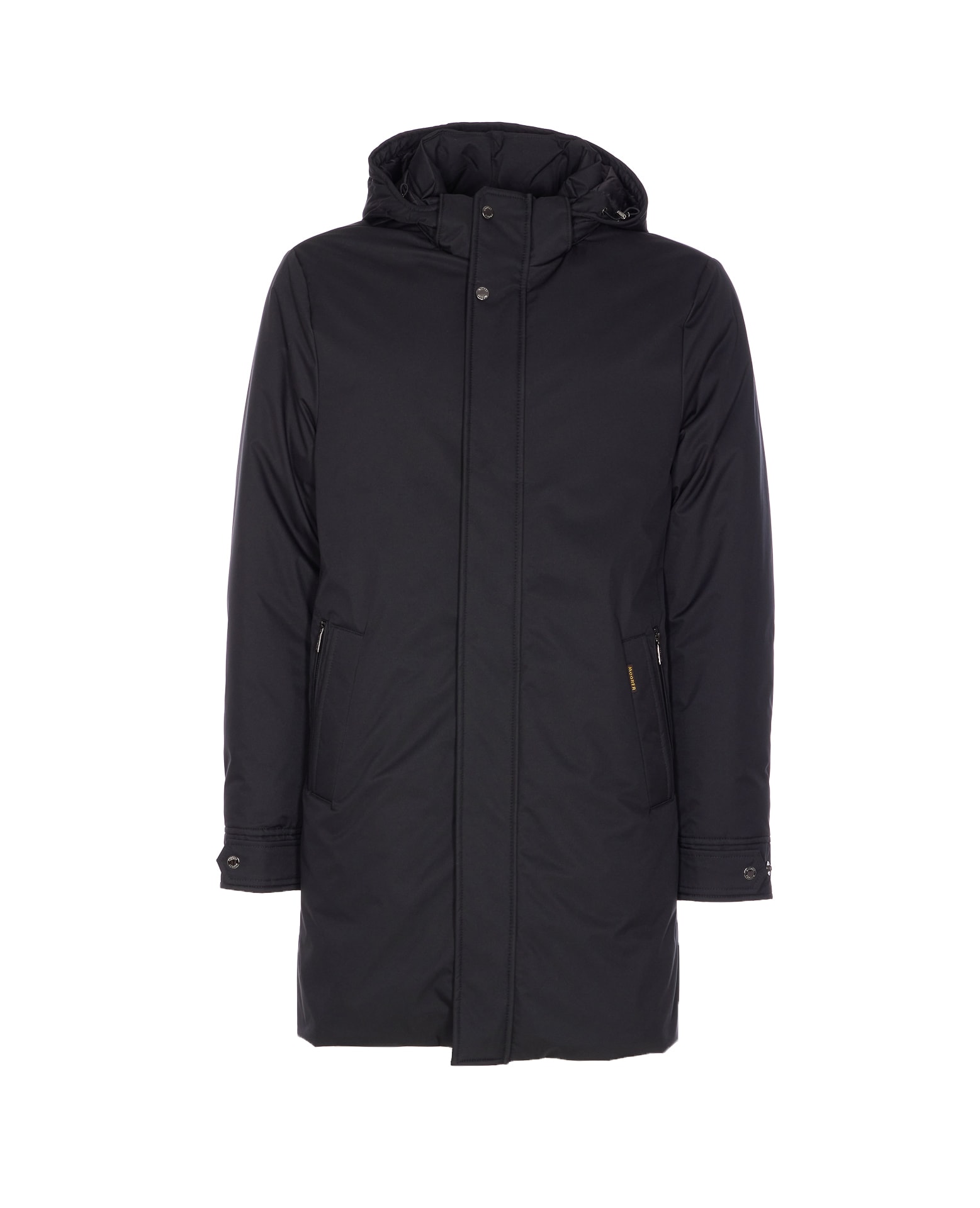 Moorer Long Padded Hooded Jacket With Adjustable Cuffs In Black