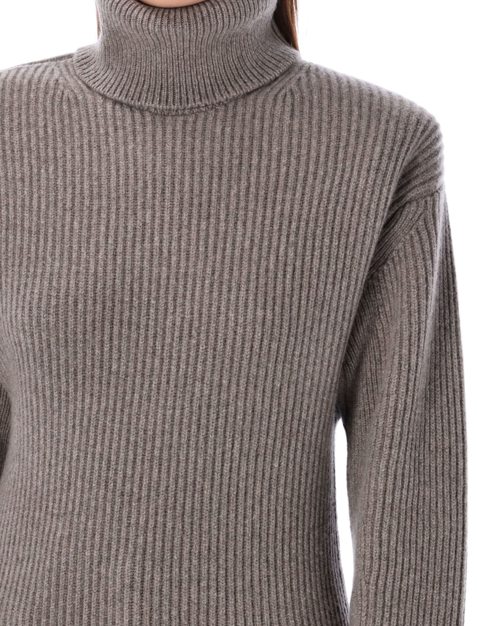 Shop Stella Mccartney High Neck Cashmere Sweater In Taupe