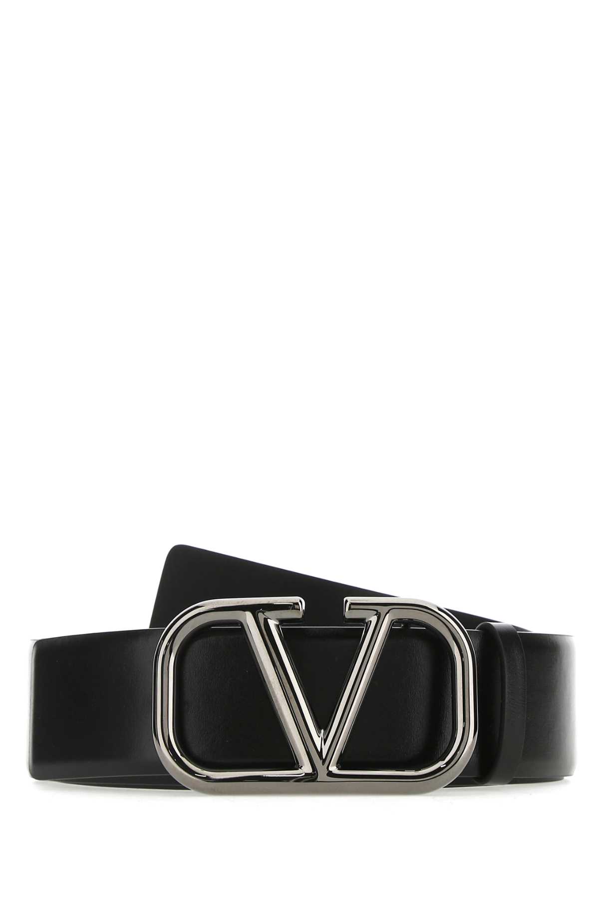 Shop Valentino Black Leather Vlogo Signature Belt In 0no