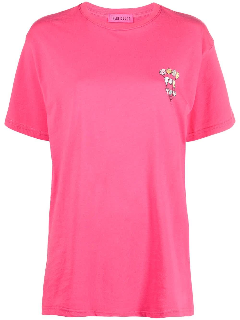 IRENEISGOOD PINK JERSEY T-SHIRT WITH PRINT,11798458