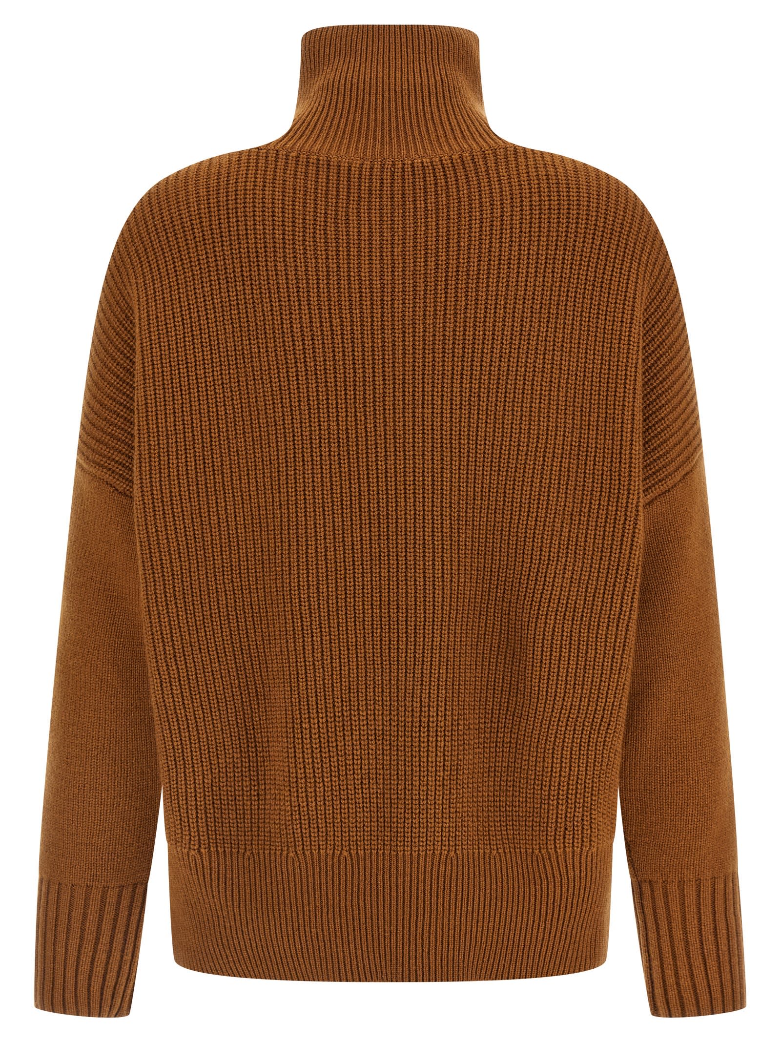 Alberto Biani Knitted Cashmere Sweater With High Neck In Brown
