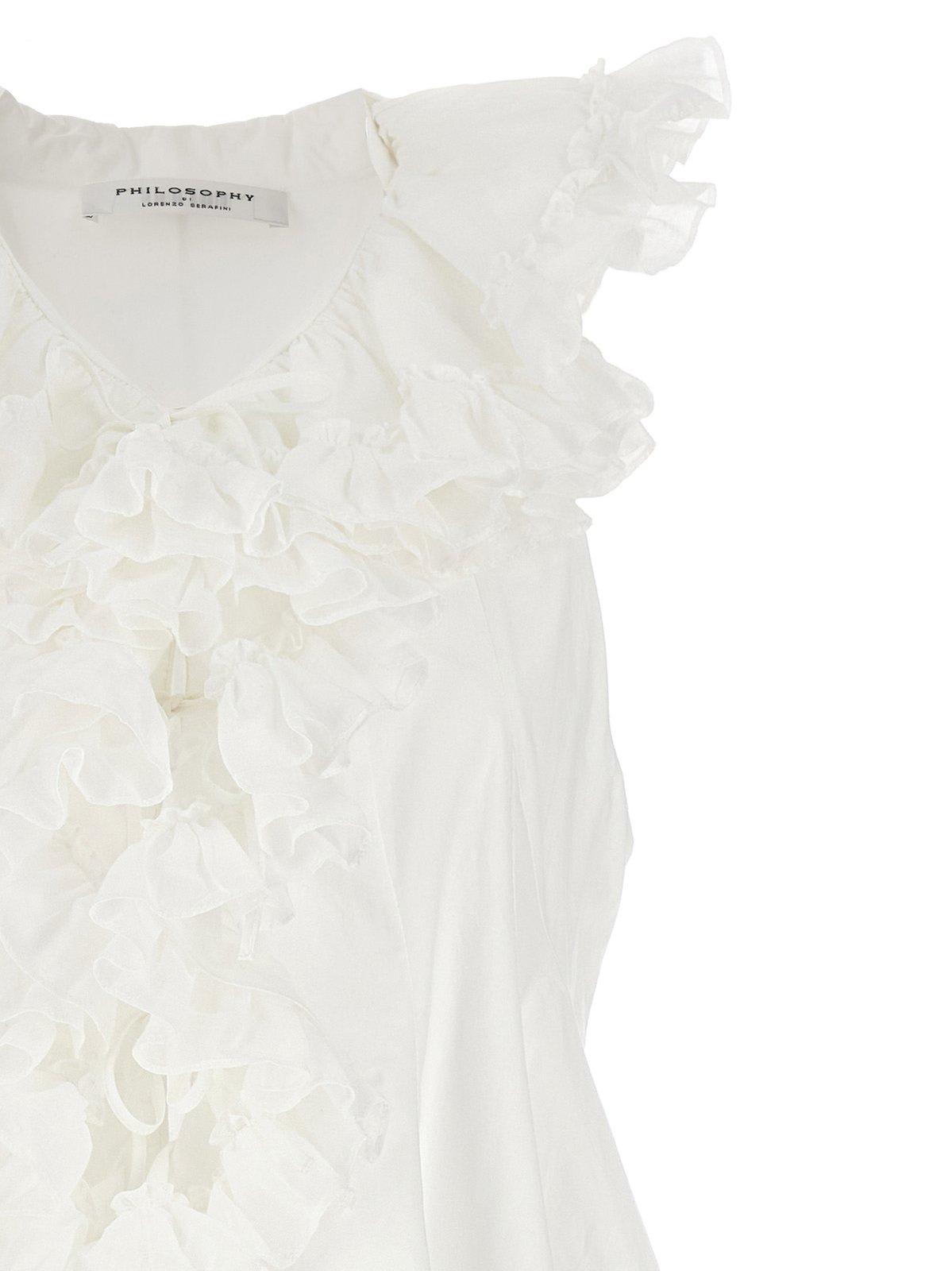 Shop Philosophy Di Lorenzo Serafini Ruffled Sleeveless Vest In Bianco