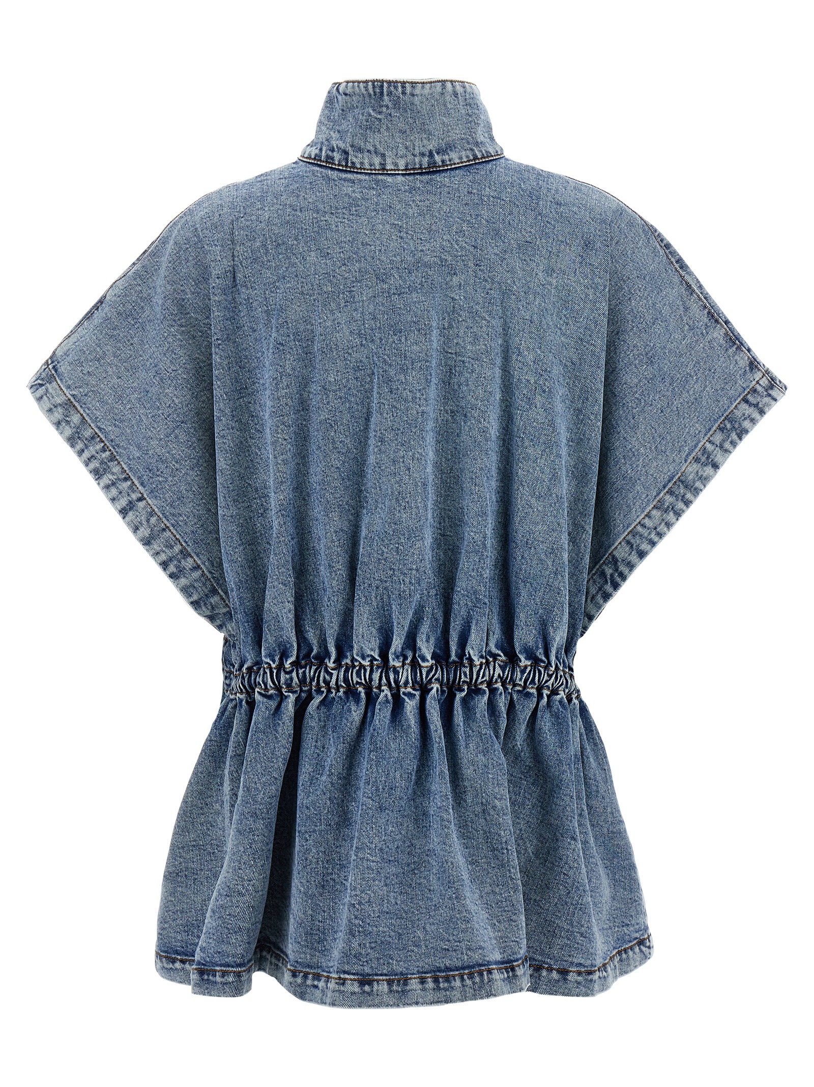 Fabiana Filippi Marbled Denim Cape With Adjustable Drawstring In Light Blue