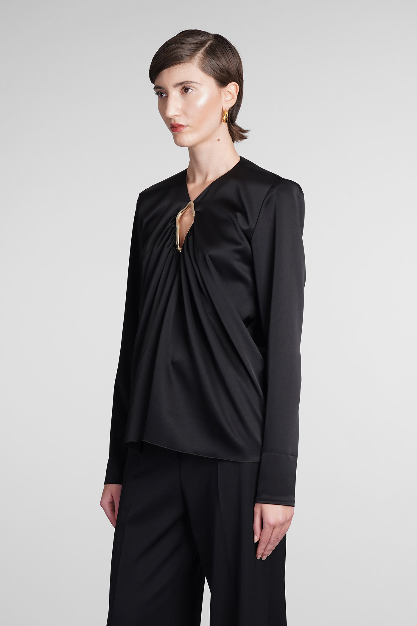 Lanvin Draped Long-sleeved Blouse In Black