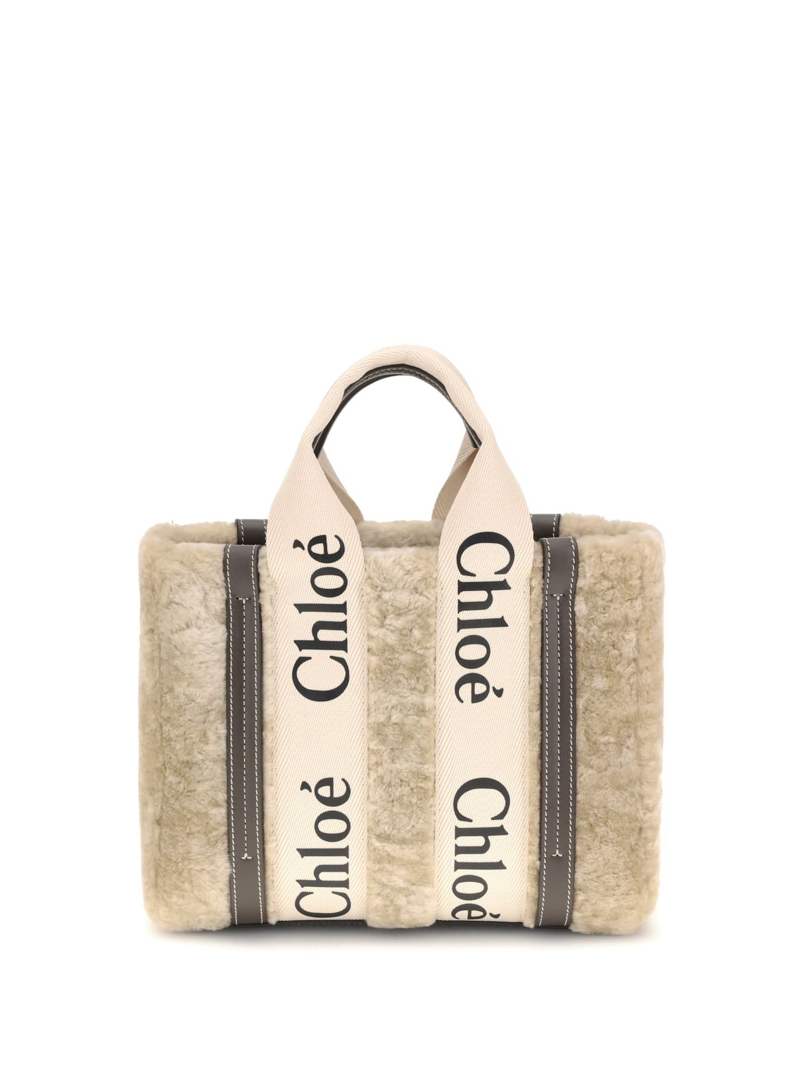 Chloé Small Woody Shearling Tote Bag In White